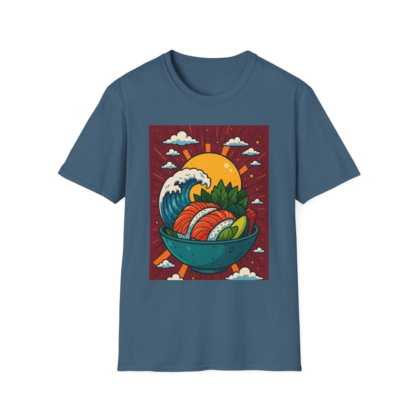 Sushi Wave T-Shirt – Retro Japanese Food Graphic Tee – Cool Sushi Shirt Gift for Foodies, Anime Fans, Ocean Lovers & Japanese Aesthetic Collectors