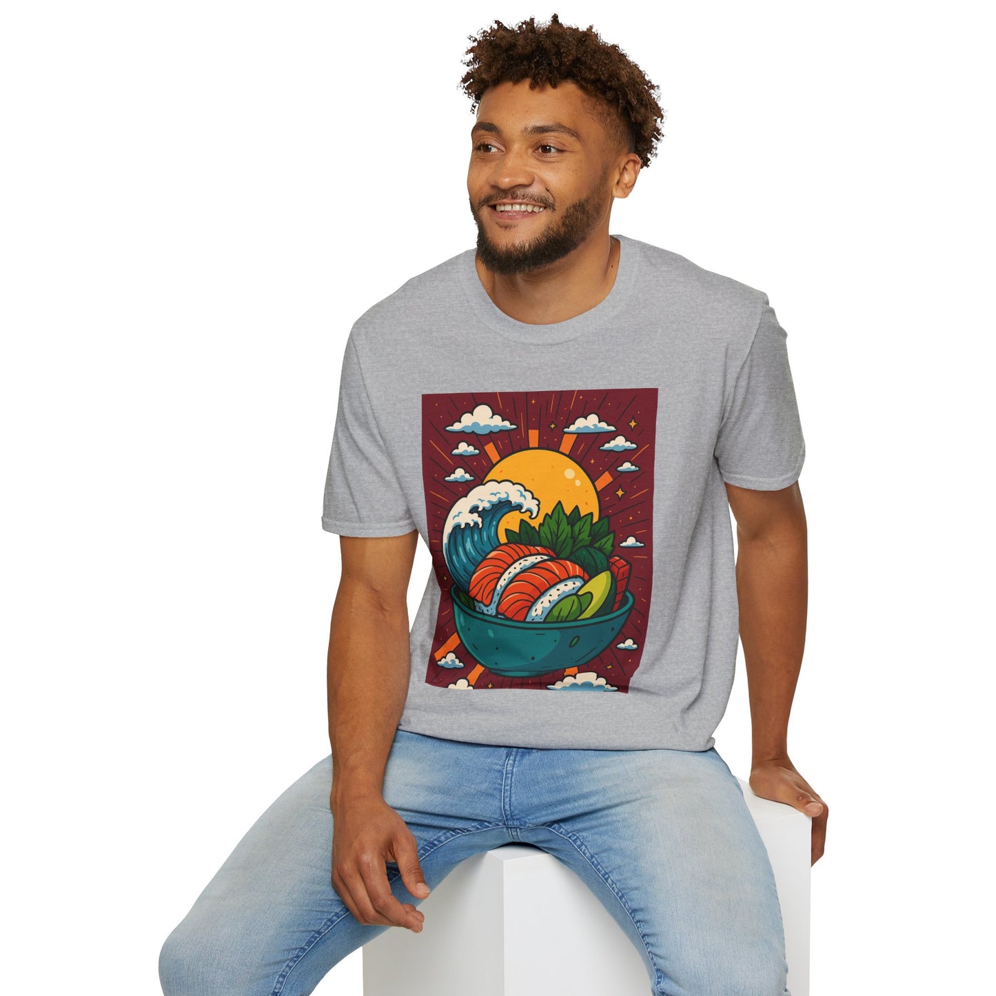 Sushi Wave T-Shirt – Retro Japanese Food Graphic Tee – Cool Sushi Shirt Gift for Foodies, Anime Fans, Ocean Lovers & Japanese Aesthetic Collectors