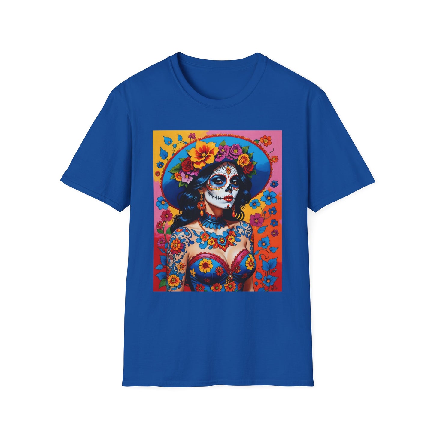 Sugar Skull T-Shirt – Día de los Muertos Art Tee – Gift for Goth Aesthetic Fans, Colorful Skull Lovers, and Tattoo-Inspired Fashion