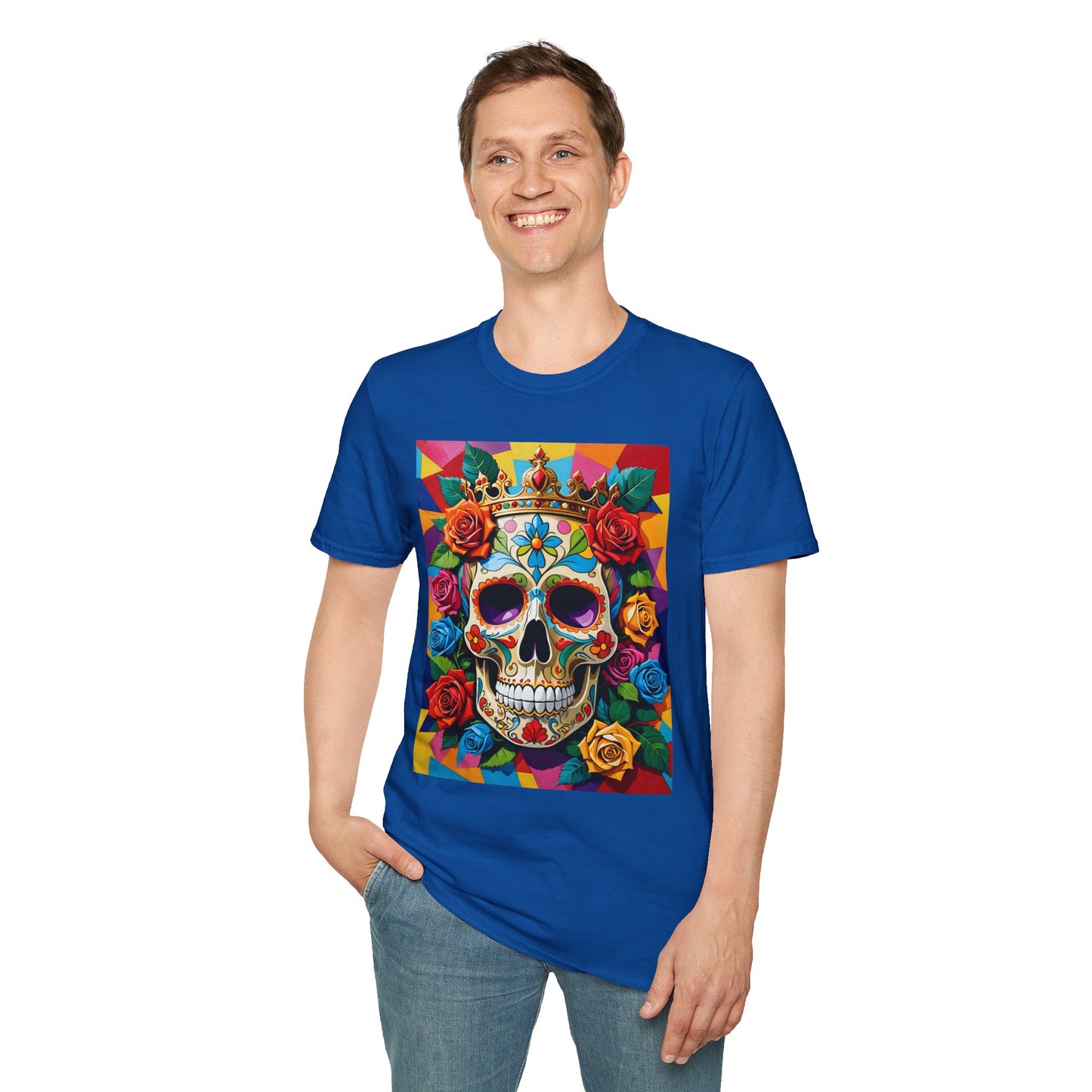Royal Skull and Roses Shirt – Colorful Crowned Skull Tee – Gift for Halloween Fans, Tattoo Art Collectors, and Bold Fashion Enthusiasts