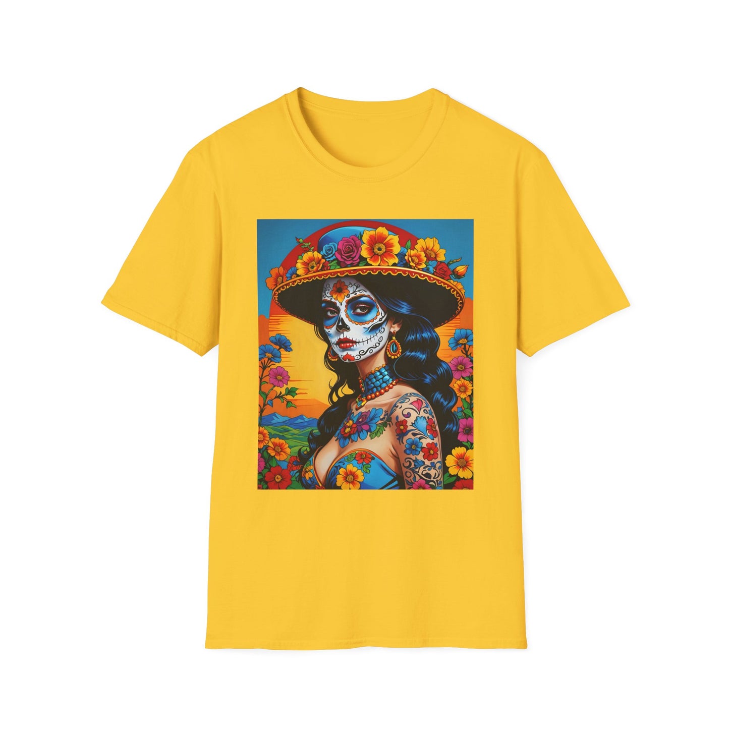 Sugar Skull Tattoo T-Shirt – Día de los Muertos Art Tee – Gift for Skull Art Fans, Tattoo Addicts, and Alternative Fashion Collectors