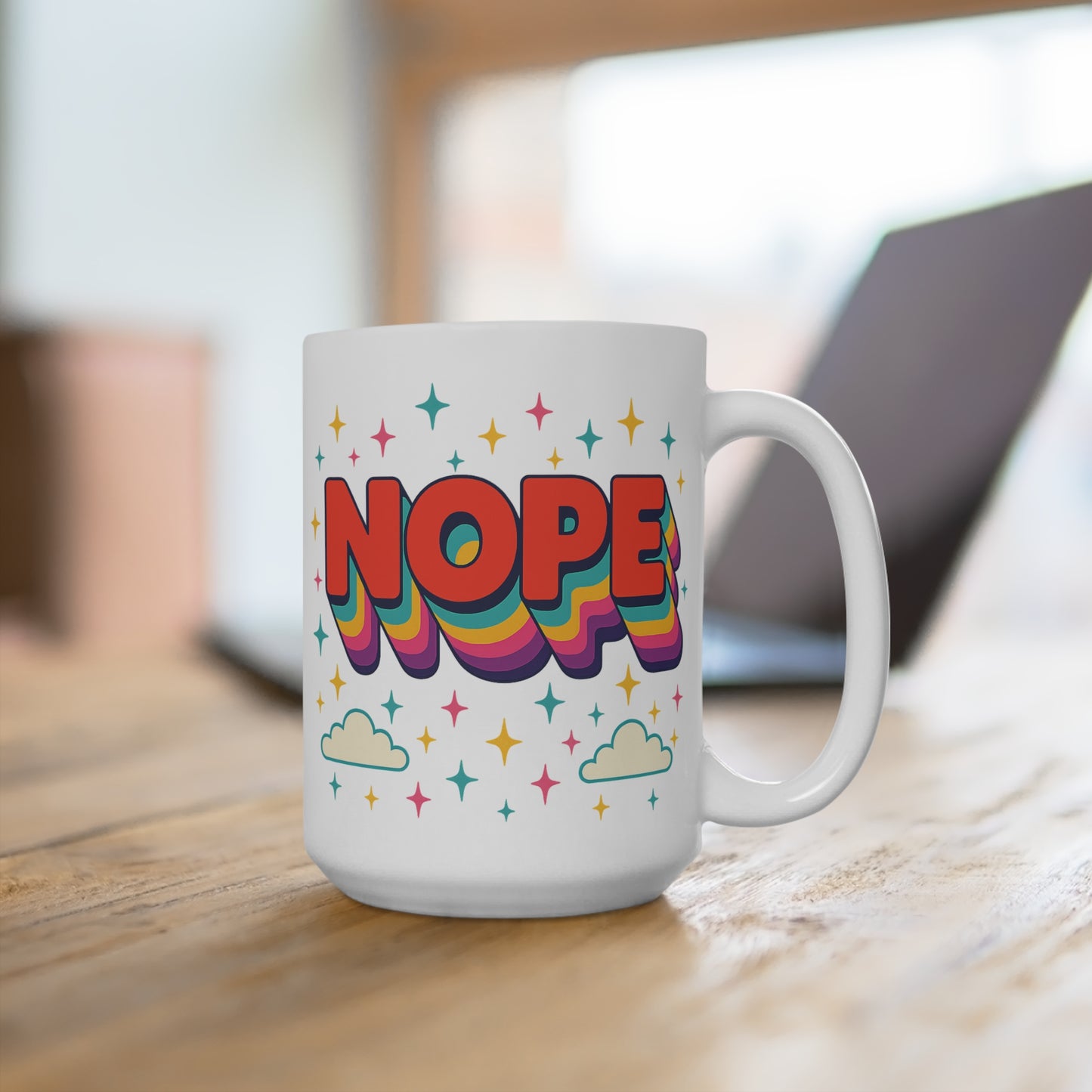 Nope Retro Rainbow Mug – Funny Coffee Cup With Bold Statement, Sarcastic Gift for Coworkers, Colorful Daily Mood Cup