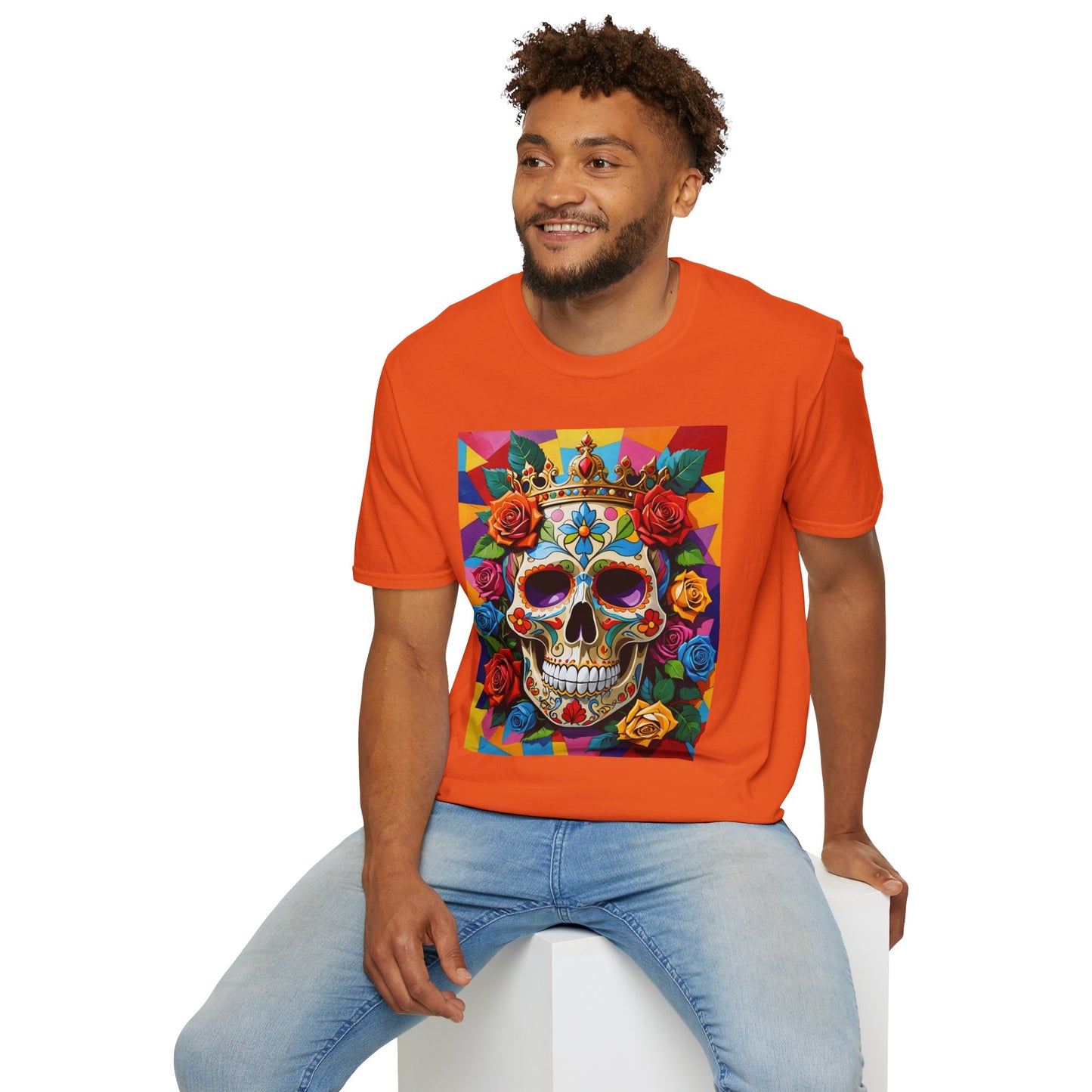 Royal Skull and Roses Shirt – Colorful Crowned Skull Tee – Gift for Halloween Fans, Tattoo Art Collectors, and Bold Fashion Enthusiasts