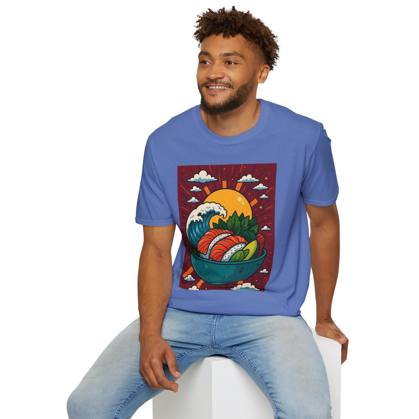 Sushi Wave T-Shirt – Retro Japanese Food Graphic Tee – Cool Sushi Shirt Gift for Foodies, Anime Fans, Ocean Lovers & Japanese Aesthetic Collectors