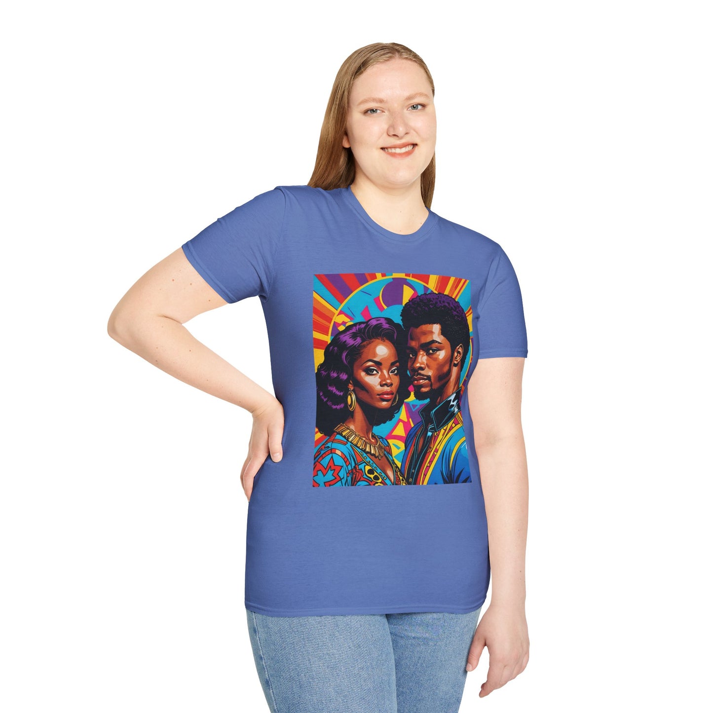 Vibrant Retro-Inspired Unisex Softstyle T-Shirt, Colorful Art Tee, Black History Month Shirt, Casual Streetwear, Gift for Art Lovers