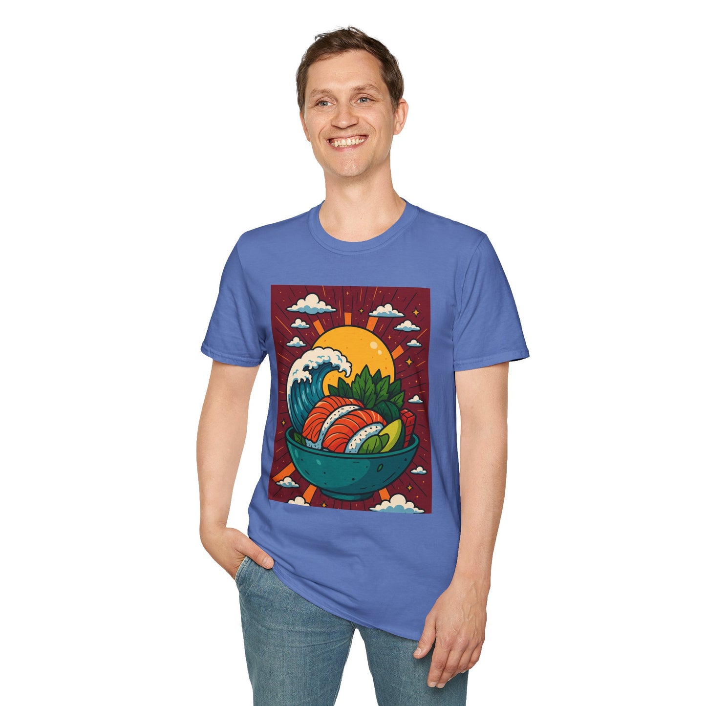 Sushi Wave T-Shirt – Retro Japanese Food Graphic Tee – Cool Sushi Shirt Gift for Foodies, Anime Fans, Ocean Lovers & Japanese Aesthetic Collectors