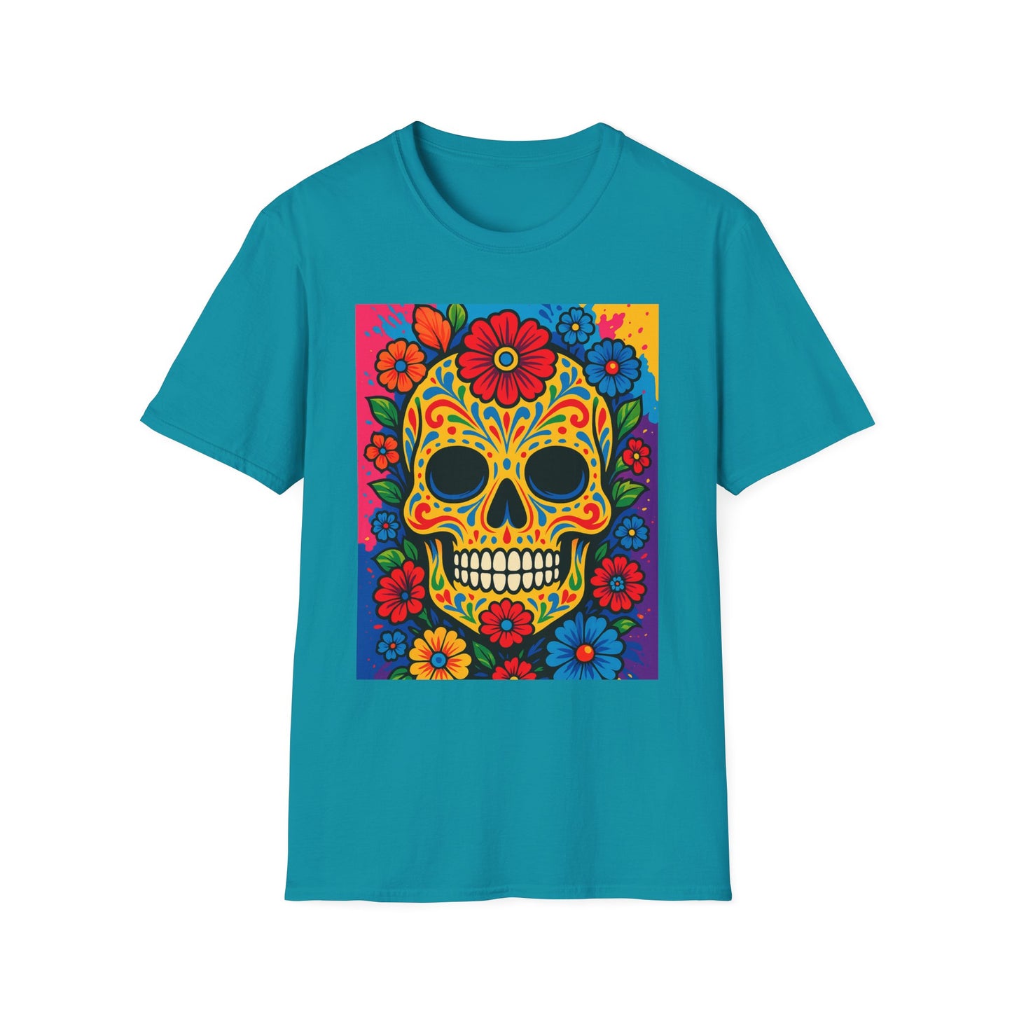 Colorful Sugar Skull Shirt | Day of the Dead Graphic Tee | Gift for Tattoo Lovers & Art Fans | Floral Skull T-Shirt