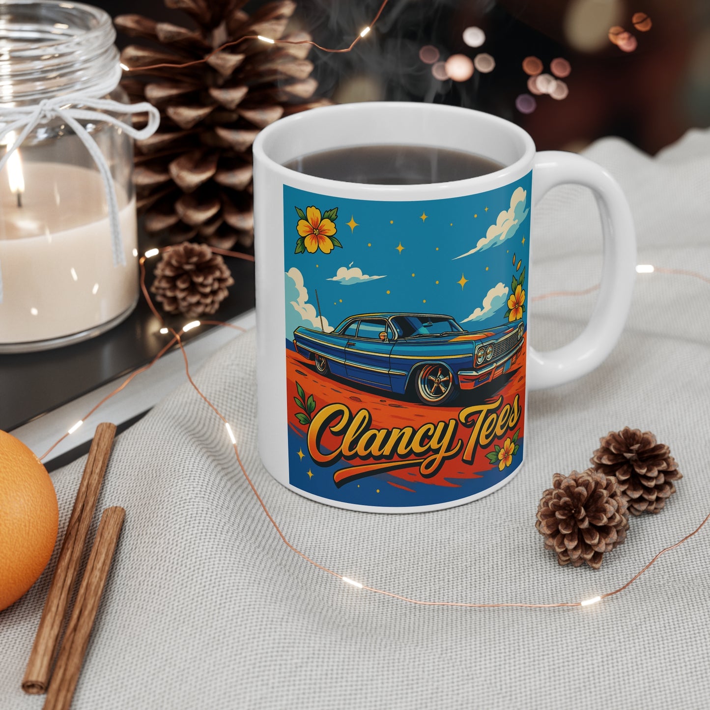 Lowrider Classic Car Coffee Mug Clancy Tees Retro Cruiser Ceramic Mug Chicano Style Gift For Drivers
