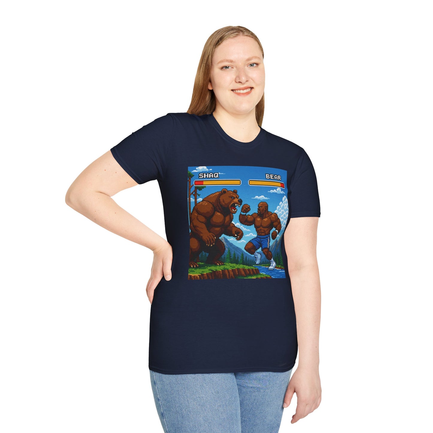 Shaq vs Bear Funny T-Shirt | Retro Arcade Fighter Tee | Gift for Gamers & 90s Kids | Weird Animal Combat Shirt