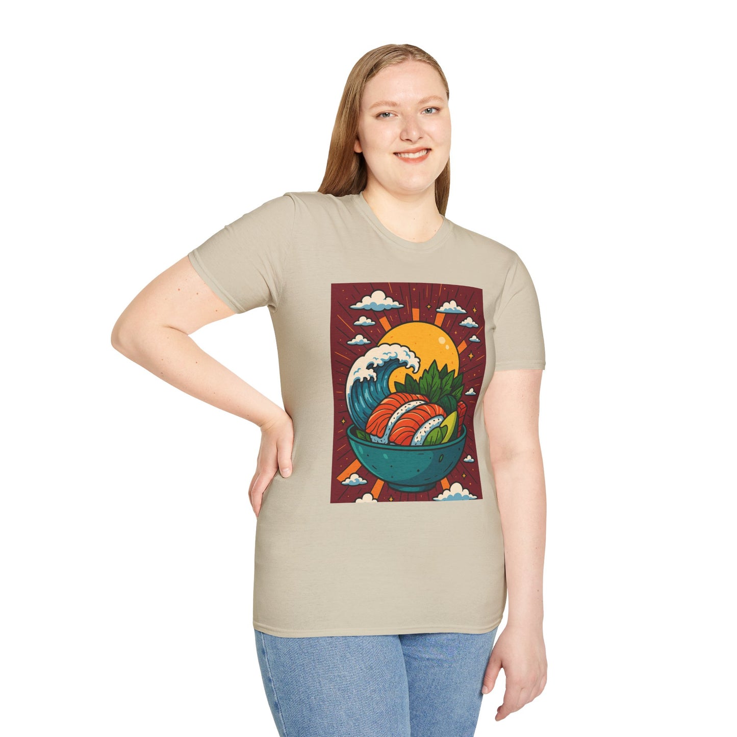 Sushi Wave T-Shirt – Retro Japanese Food Graphic Tee – Cool Sushi Shirt Gift for Foodies, Anime Fans, Ocean Lovers & Japanese Aesthetic Collectors
