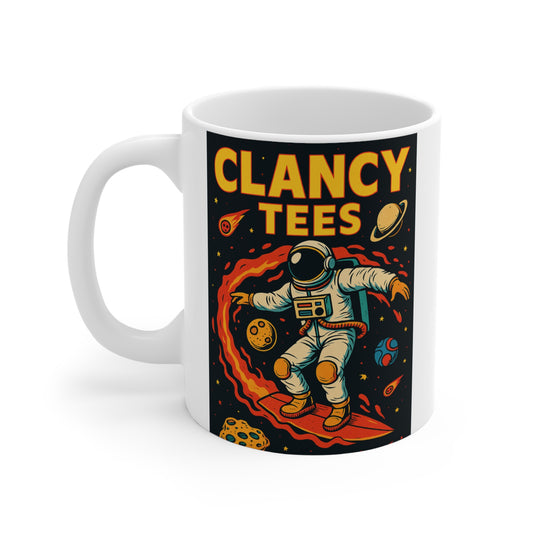 Astronaut Cosmic Coffee Mug Clancy Tees Space Explorer Ceramic Mug Galaxy Surfer Gift For Stargazers
