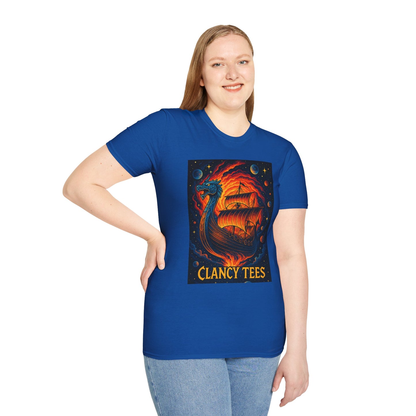 Viking Ship Dragon Shirt – Trippy Norse Mythology Tee with Fiery Cosmic Art – Bold Fantasy Graphic – Gift for Myth Lovers and Warrior Souls