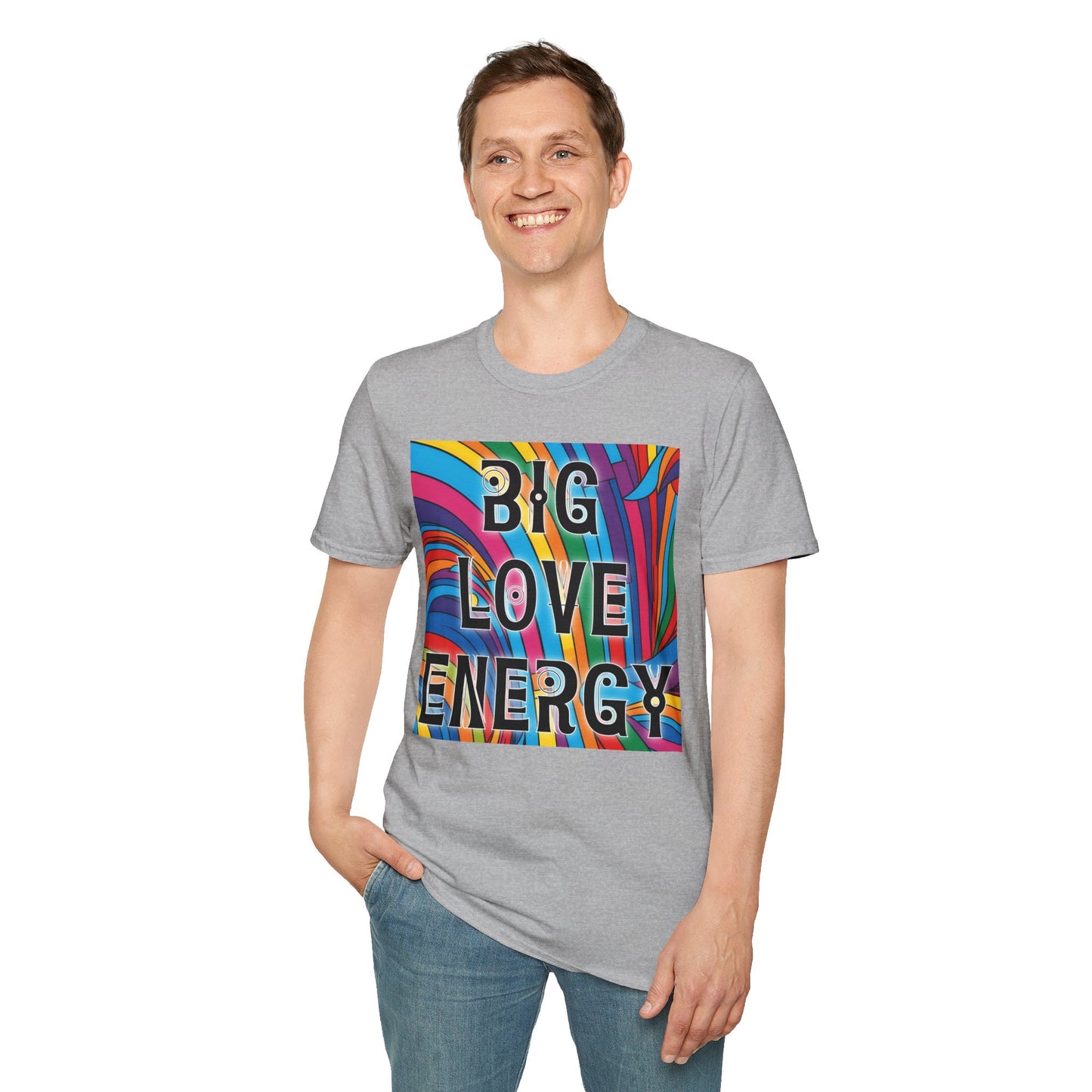 Big Love Energy Shirt – Colorful Retro Pride Rainbow Tee with Bold Positive Message – Gift for Optimists, LGBTQ Friends, and Love-First People