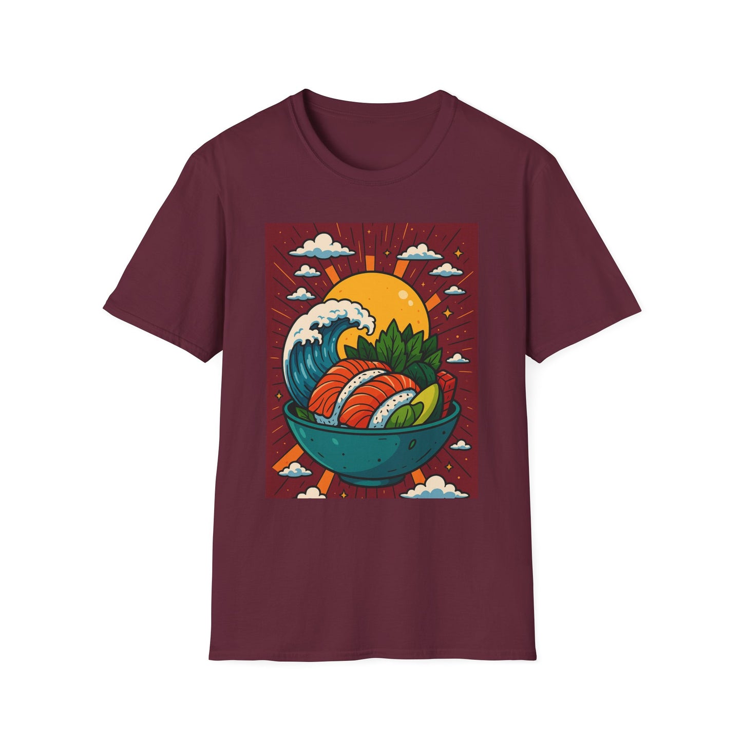 Sushi Wave T-Shirt – Retro Japanese Food Graphic Tee – Cool Sushi Shirt Gift for Foodies, Anime Fans, Ocean Lovers & Japanese Aesthetic Collectors