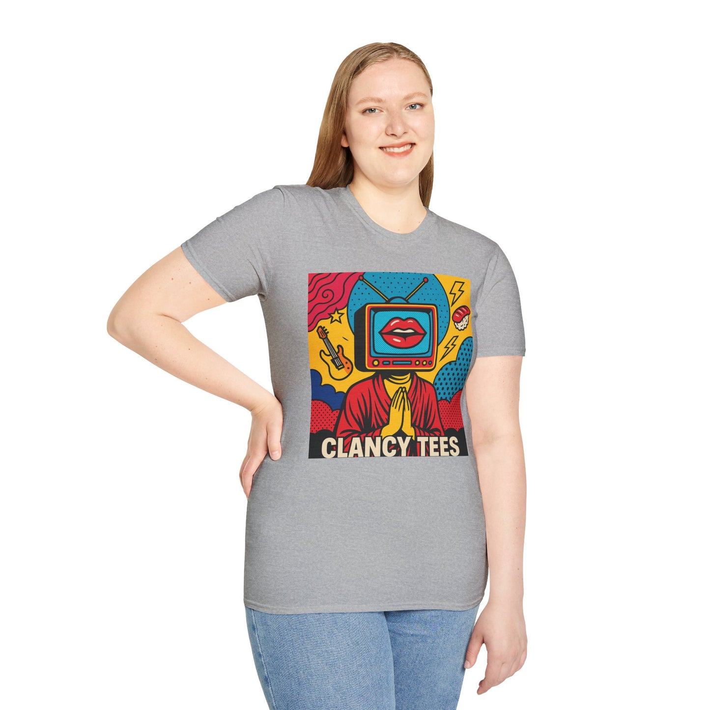 Pop Art TV Head T Shirt for Creatives Graphic Tee for Artists Gift for Surreal Art Lovers Unisex Visual Commentary Shirt