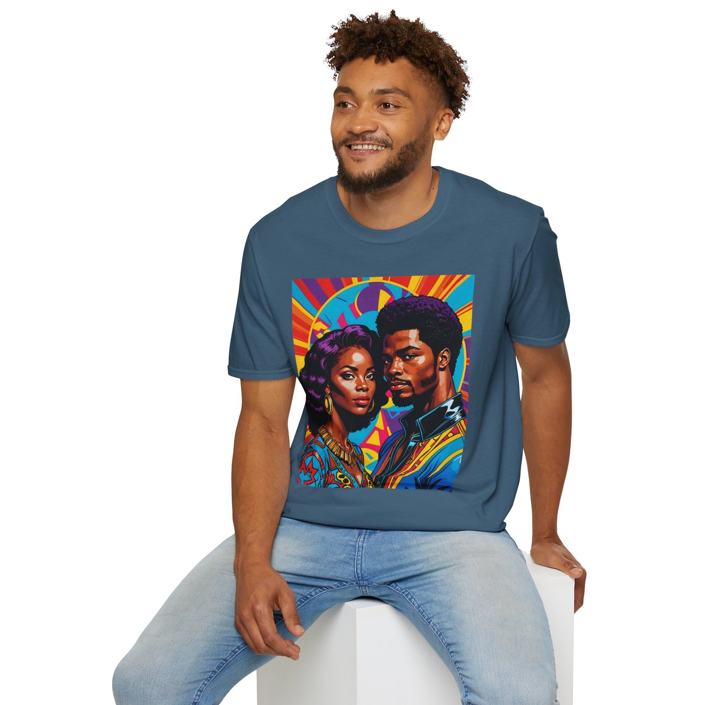 Vibrant Retro-Inspired Unisex Softstyle T-Shirt, Colorful Art Tee, Black History Month Shirt, Casual Streetwear, Gift for Art Lovers