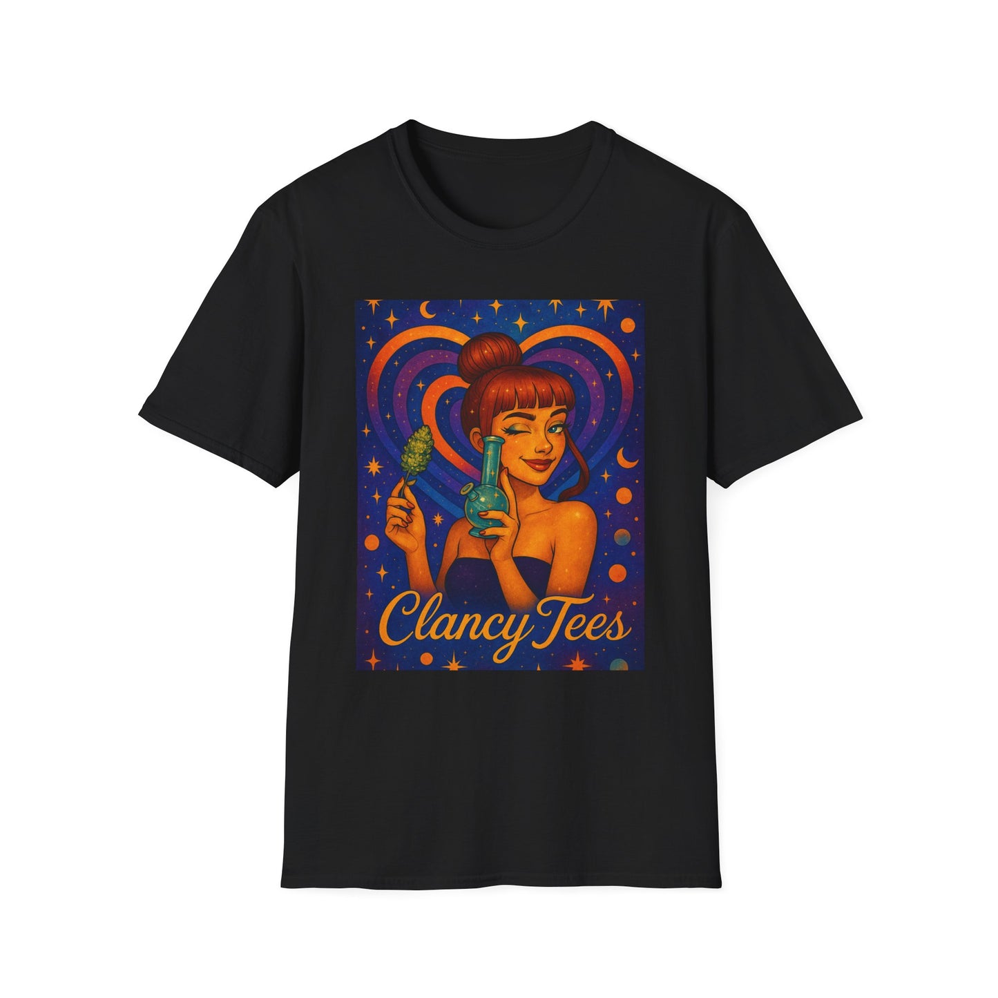 Cosmic Stoner Girl Art T-Shirt, Vintage Style Tee, Fun Summer Shirt, Gift for Art Lovers, Cute Graphic Tee, Unique Casual Wear