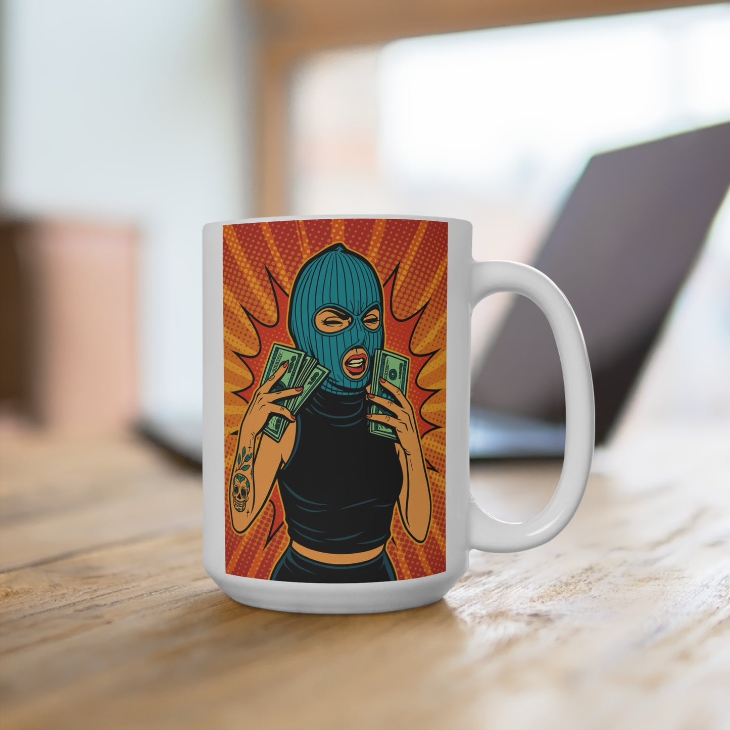 Money Heist Pop Art Mug Bold 15oz Ceramic Coffee Cup Gift For Hustlers And Rule Breakers