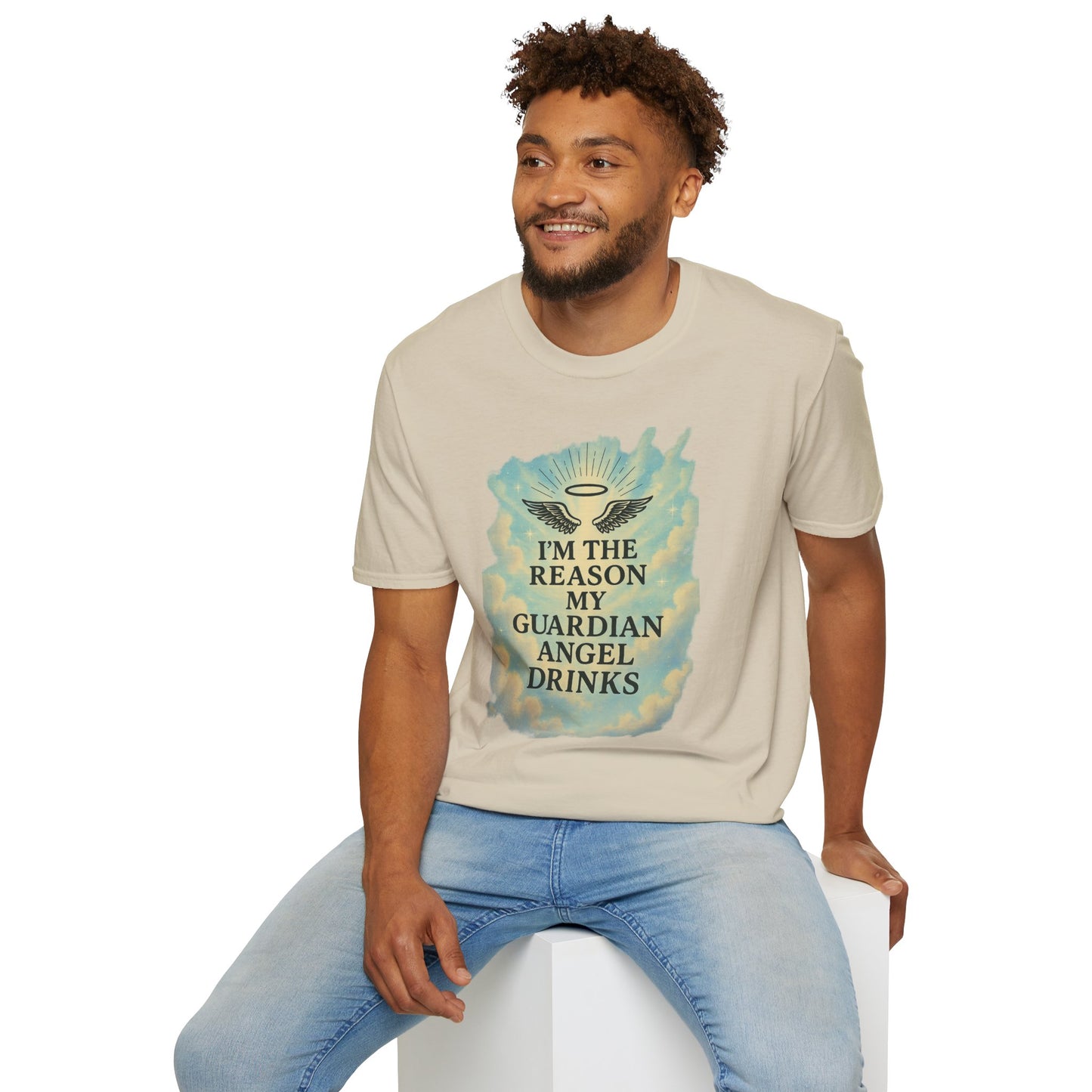 Unisex Softstyle T-Shirt, Funny Guardian Angel Tee, Unique Gift for Friends, Humor Shirt, Casual Wear, Perfect for Holidays