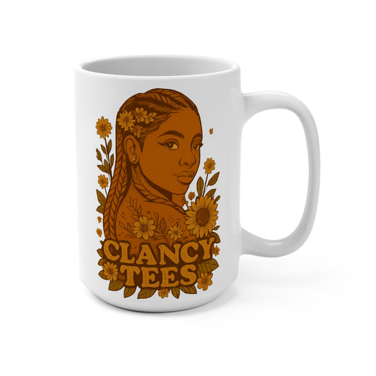 Sunflower Queen Mug Bold Floral Portrait Artwork Ceramic Coffee Cup Gift for Art Lovers