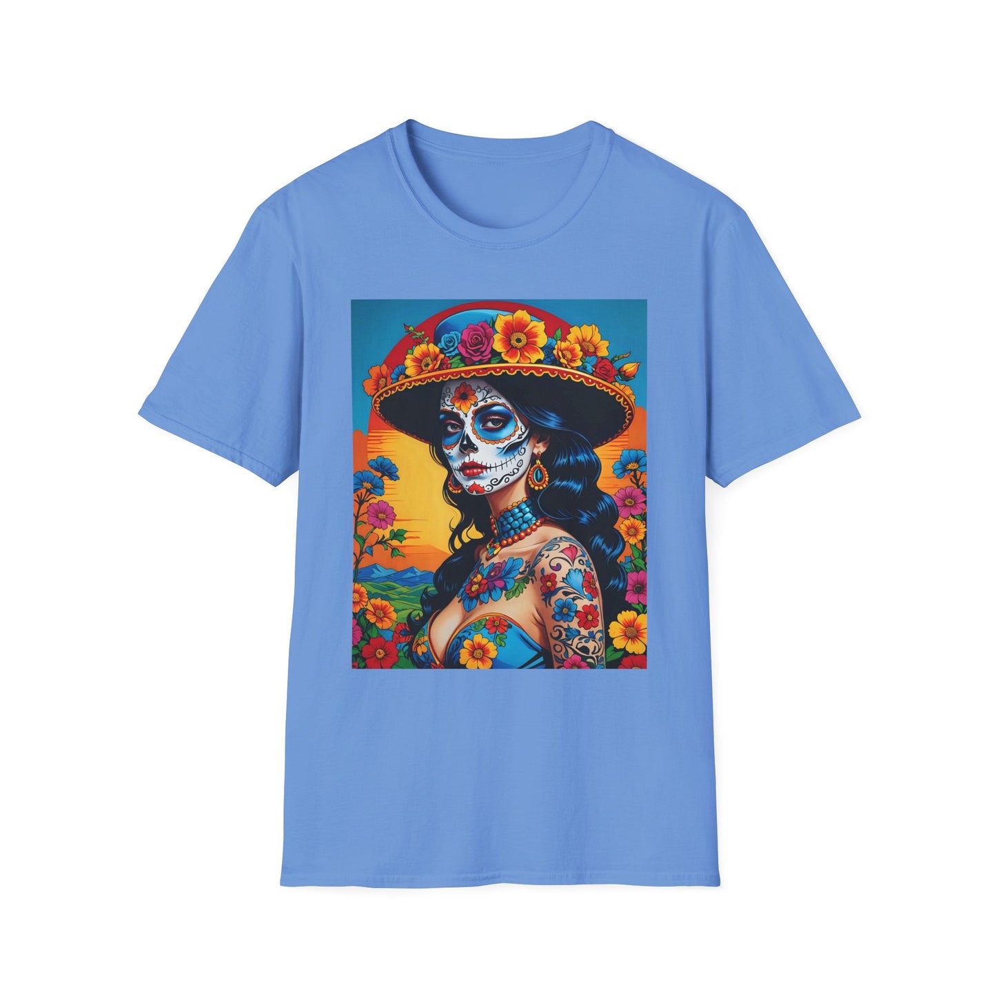 Sugar Skull Tattoo T-Shirt – Día de los Muertos Art Tee – Gift for Skull Art Fans, Tattoo Addicts, and Alternative Fashion Collectors