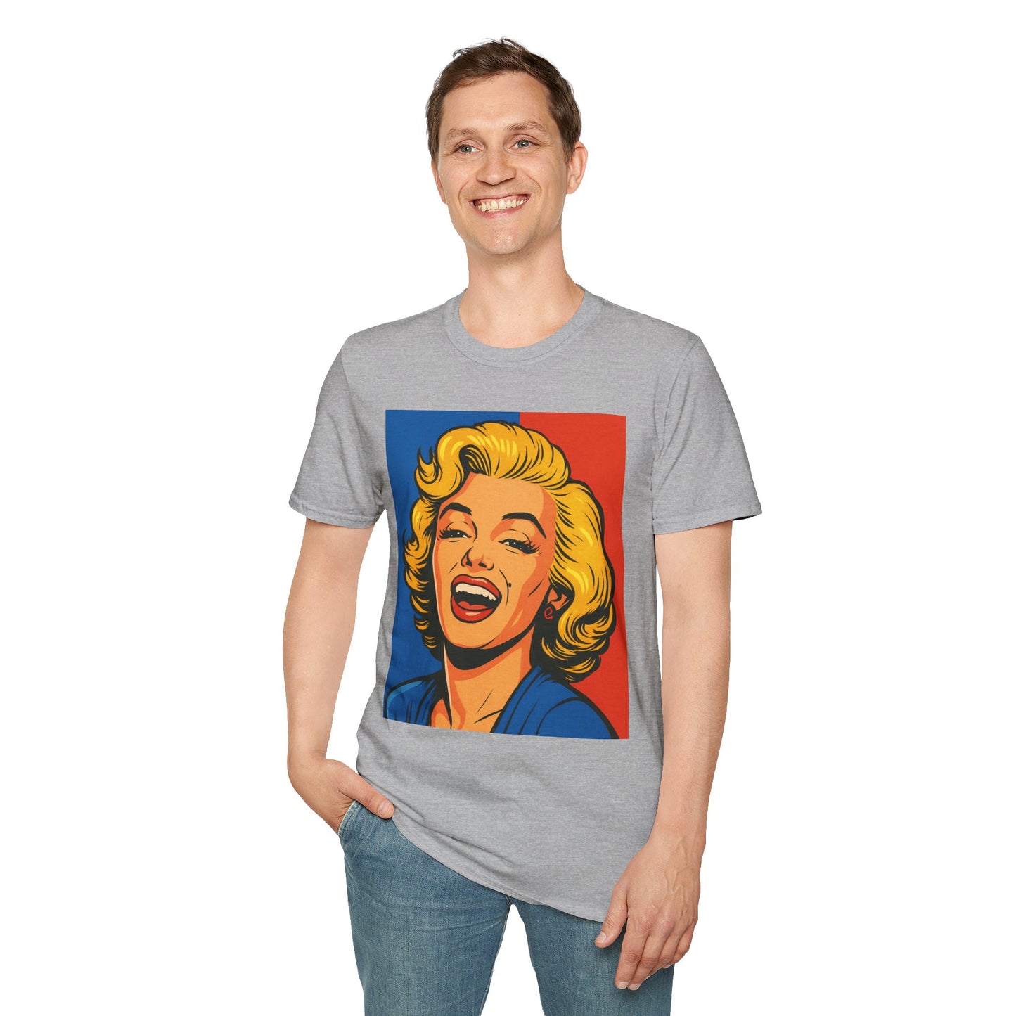 Retro Blonde Bombshell T-Shirt – Pop Art Style Graphic Tee – Gift for Classic Movie Fans, Vintage Aesthetic Lovers, and Bold Fashion Enthusiasts