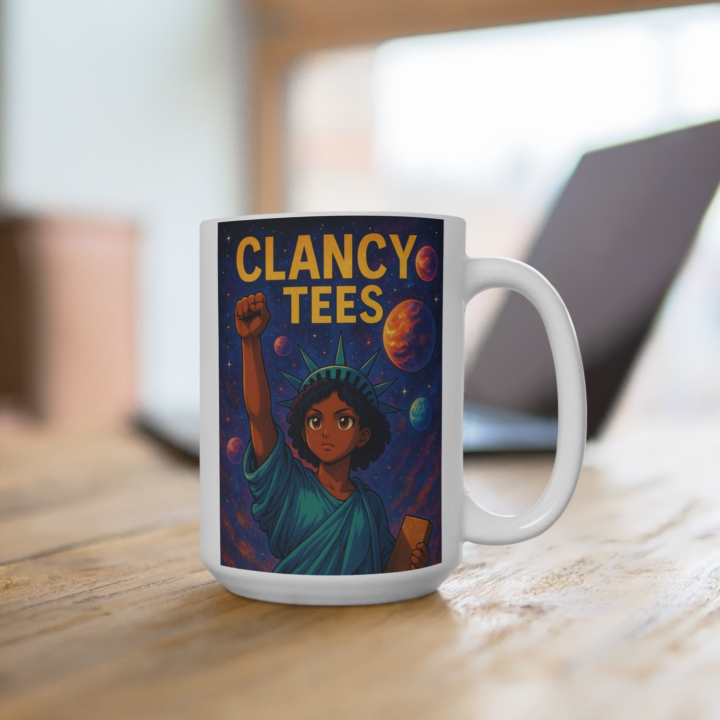 Afrocentric Statue Of Liberty Mug – Cosmic Freedom Coffee Cup, Bold Black Power Ceramic, Gift For Activists And Revolutionaries