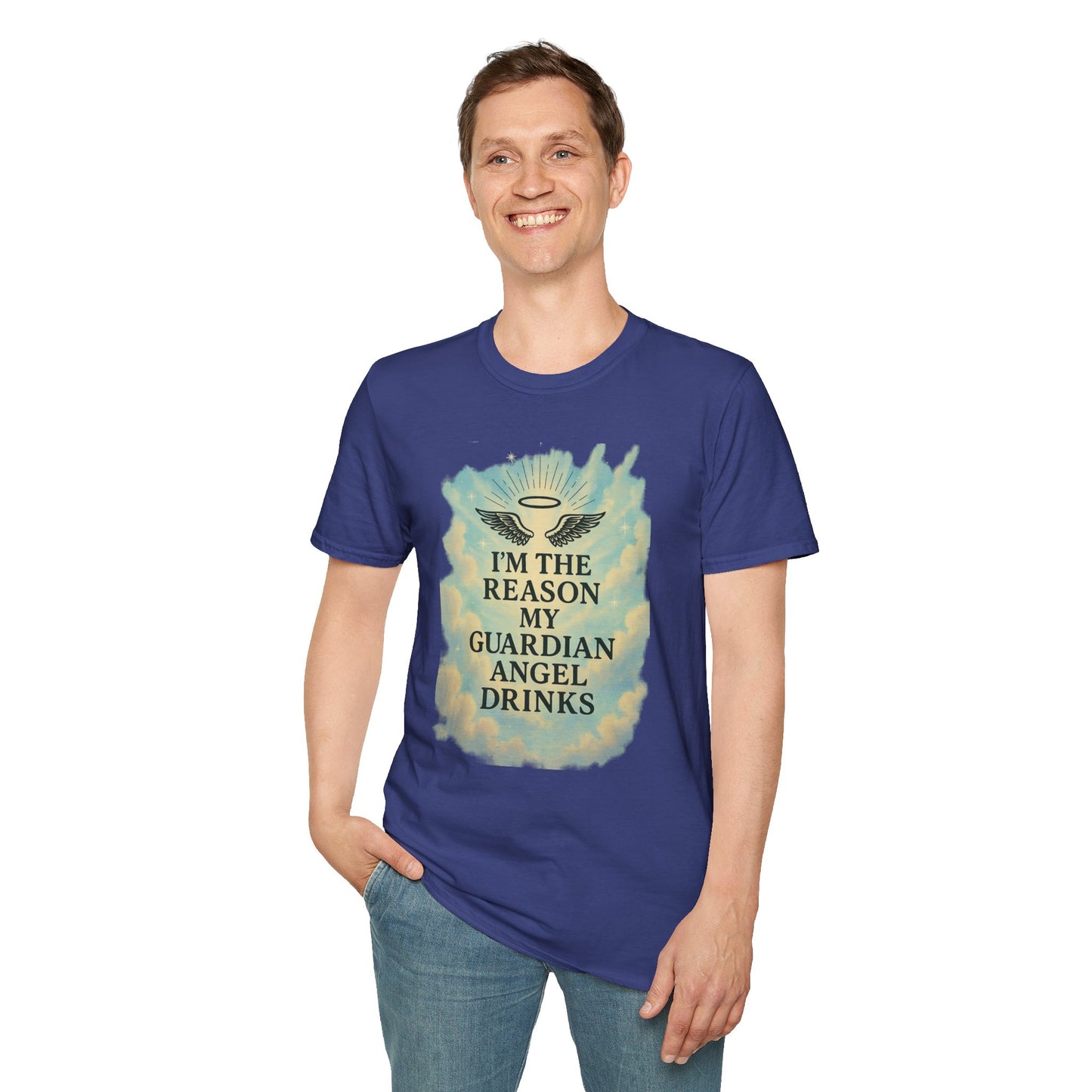 Unisex Softstyle T-Shirt, Funny Guardian Angel Tee, Unique Gift for Friends, Humor Shirt, Casual Wear, Perfect for Holidays