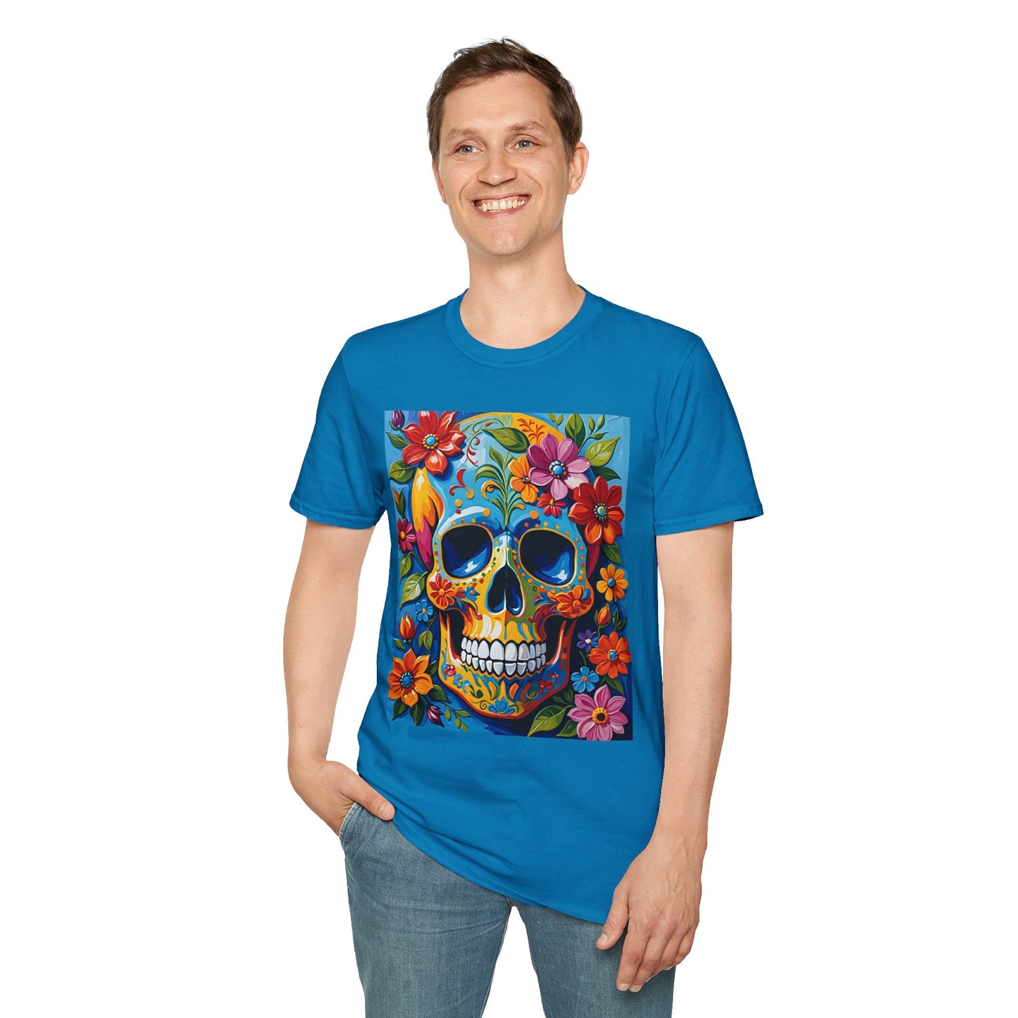 Floral Sugar Skull Shirt – Colorful Skull with Flowers Tee – Gift for Art Lovers, Halloween Fans, and Bold Statement Outfit Seekers