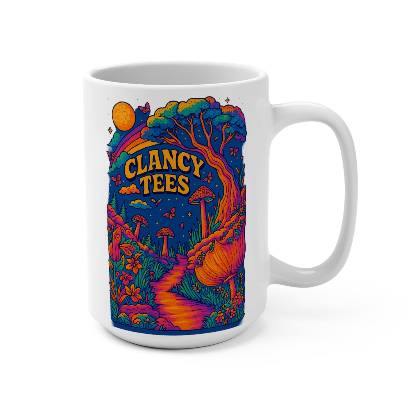 Psychedelic Forest Mug Trippy Mushroom Artwork Ceramic Coffee Cup Gift for Fantasy Lovers
