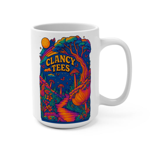 Psychedelic Forest Mug Trippy Mushroom Artwork Ceramic Coffee Cup Gift for Fantasy Lovers