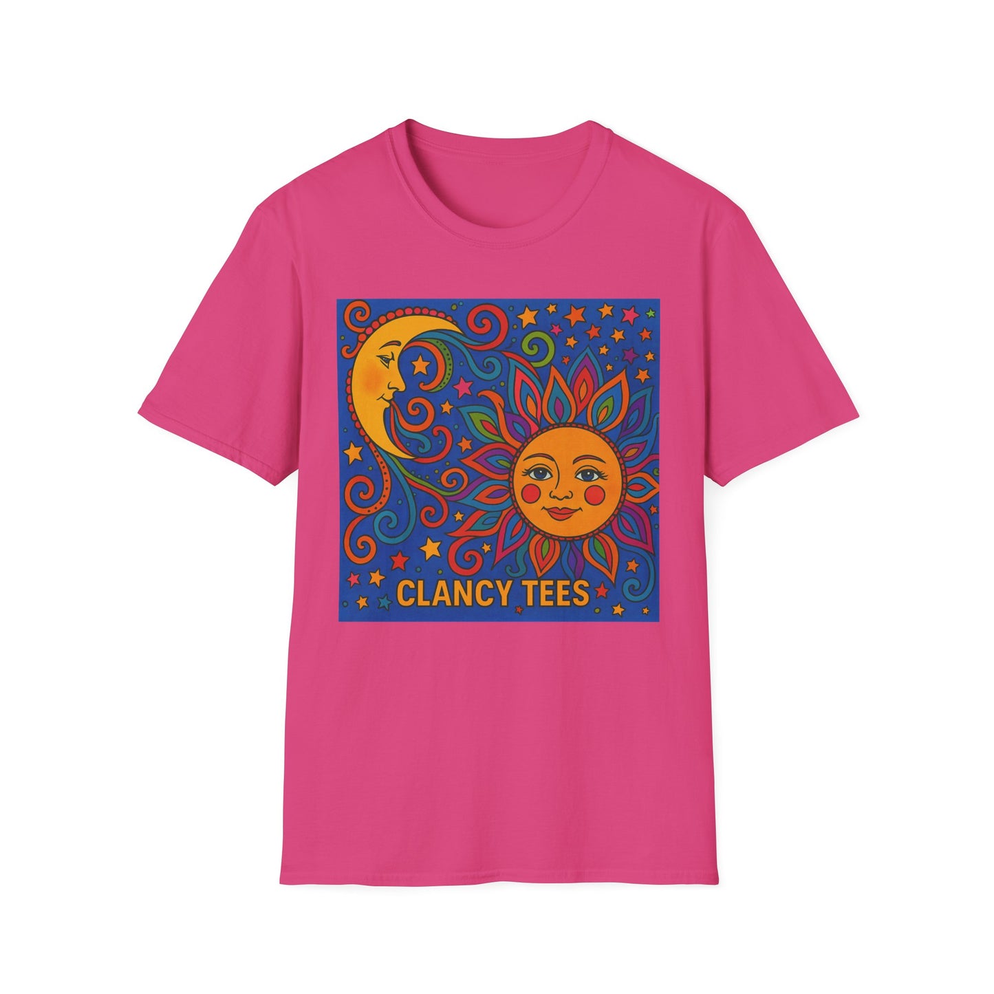 Sun and Moon Vibrant Tee, Unisex Softstyle T-Shirt for Summer Vibes, Boho Fashion, Gift for Her, Festival Wear, Casual Wear