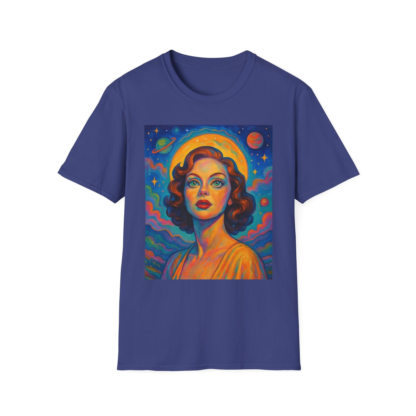Retro Space Girl T Shirt Vintage Sci Fi Beauty Psychedelic Pop Art Galaxy Babe Tee Gift for Star Gazers Cosmic Fashion Astronaut Dreamwear