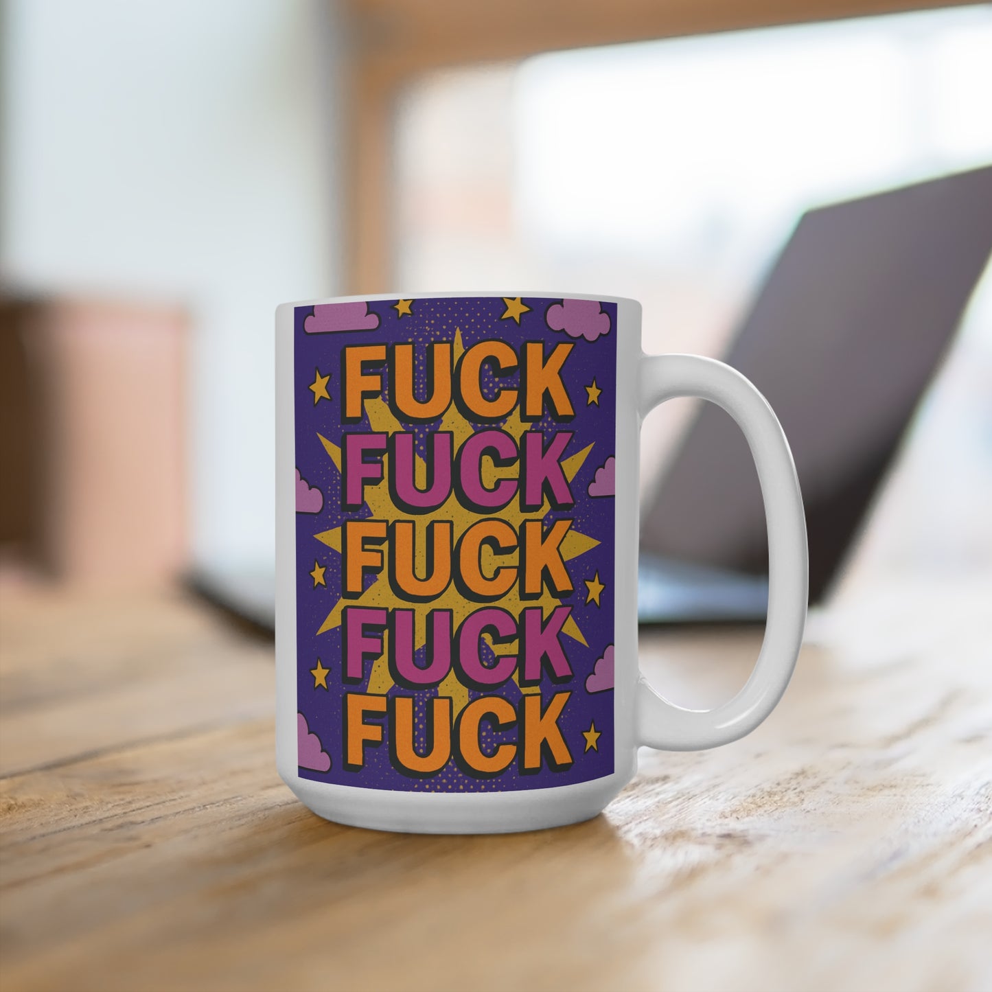 Funny Profanity Mug Bold Comic Style Artwork Ceramic Coffee Cup Gift for Sarcastic Friends