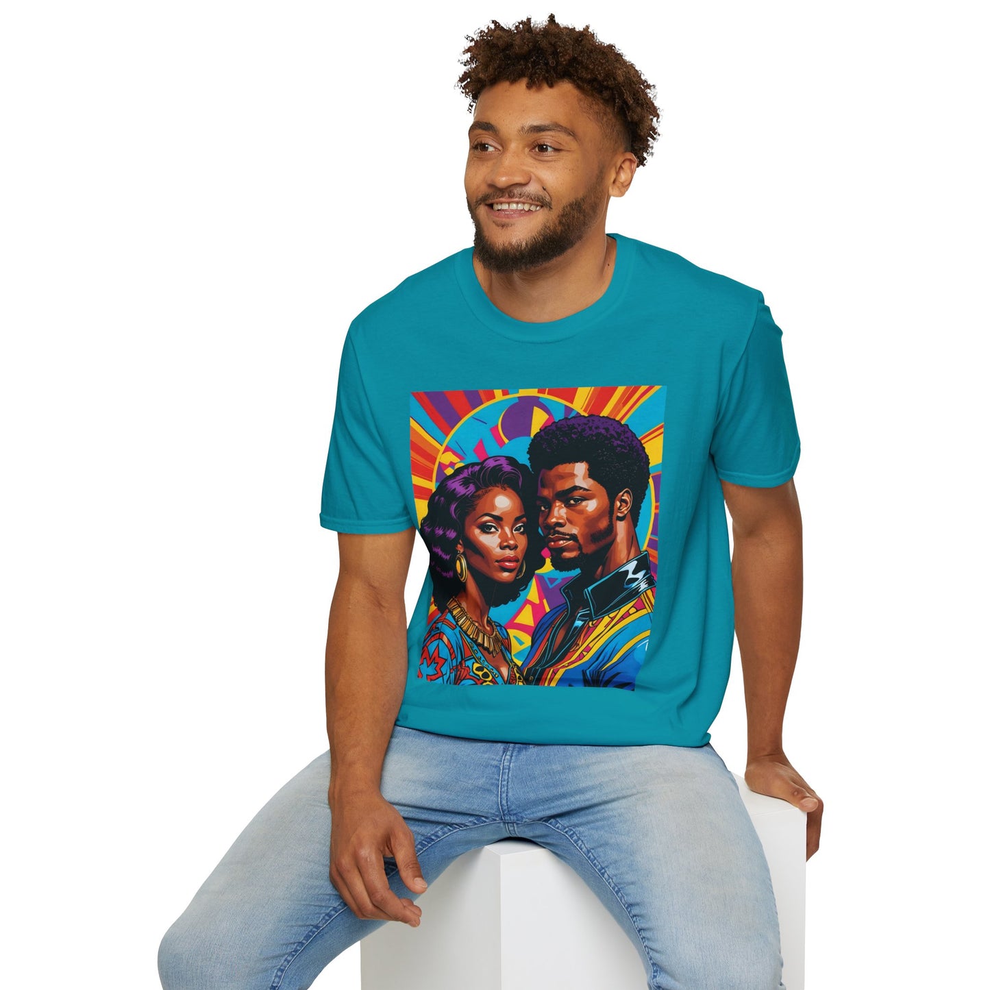 Vibrant Retro-Inspired Unisex Softstyle T-Shirt, Colorful Art Tee, Black History Month Shirt, Casual Streetwear, Gift for Art Lovers