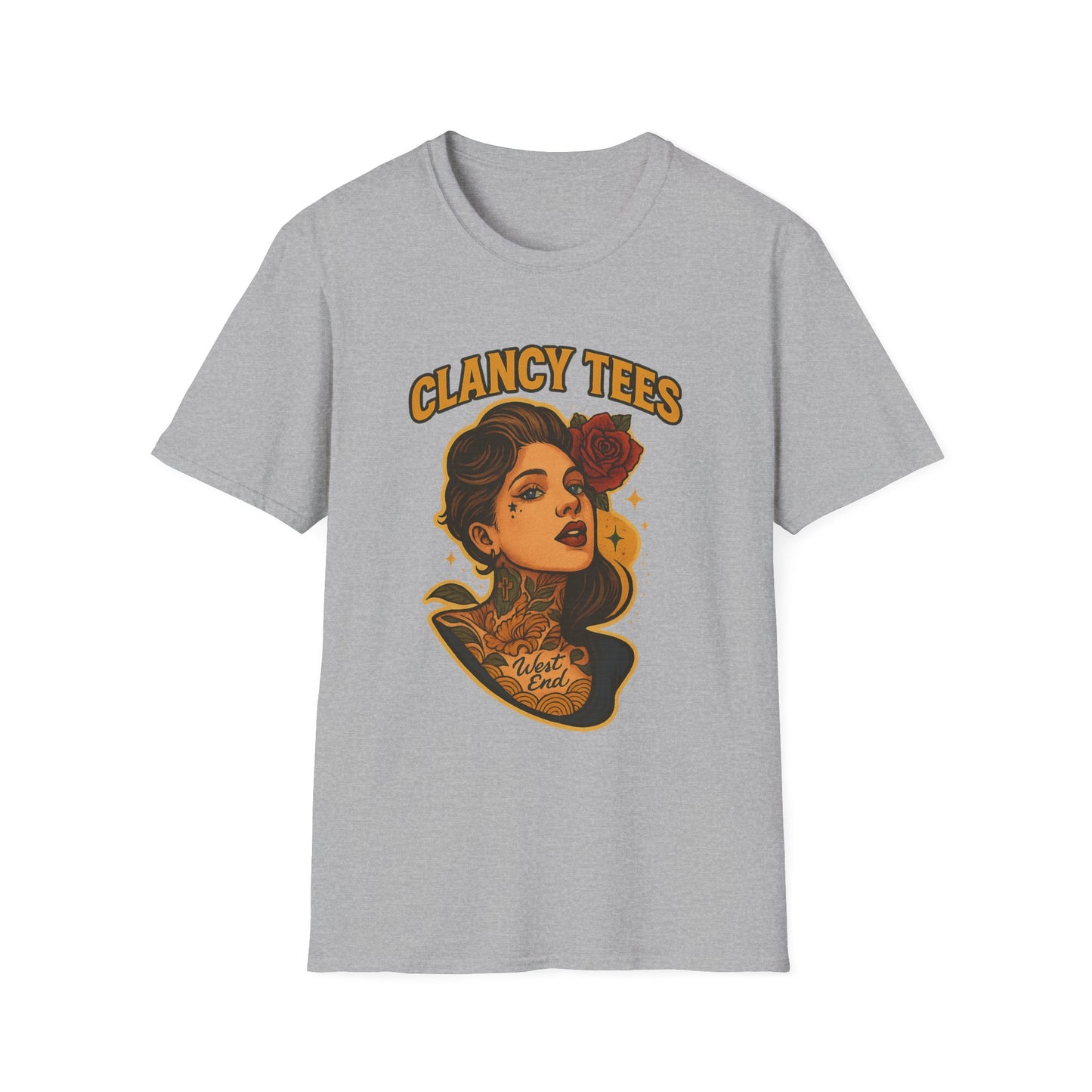 Vintage Tattoo-Inspired Unisex Softstyle T-Shirt, Unique Graphic Tee, Casual Statement Shirt, Perfect Gift for Friends & Festivals