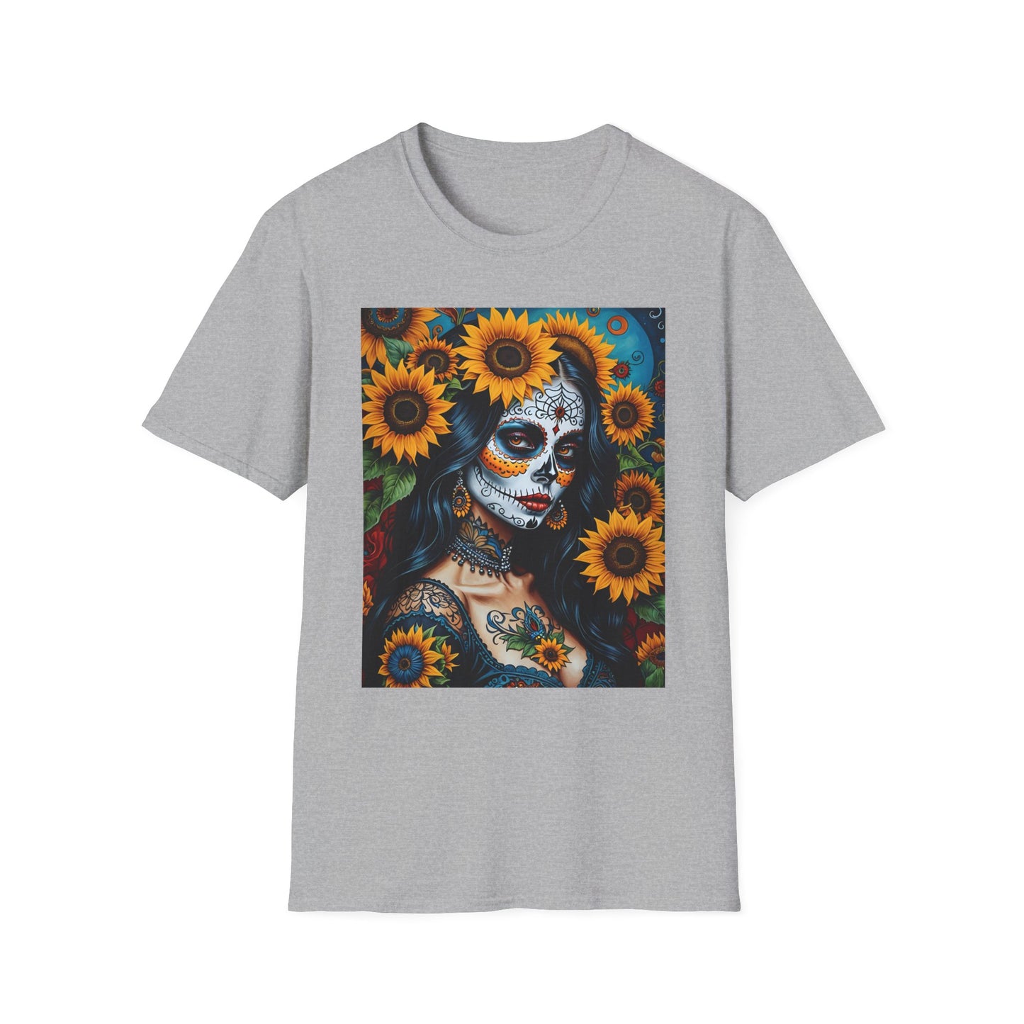 Day of the Dead Floral T-Shirt, Sugar Skull Tee, Unisex Halloween Shirt, Floral Art T-Shirt, Casual Everyday Wear