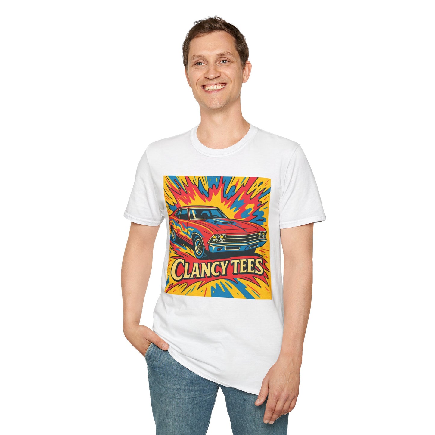 Muscle Car Graphic Tee with Retro Flames | Vintage Car Lover T-Shirt | Gift for Gearheads & Classic Ride Fans | Bold Hot Rod Shirt