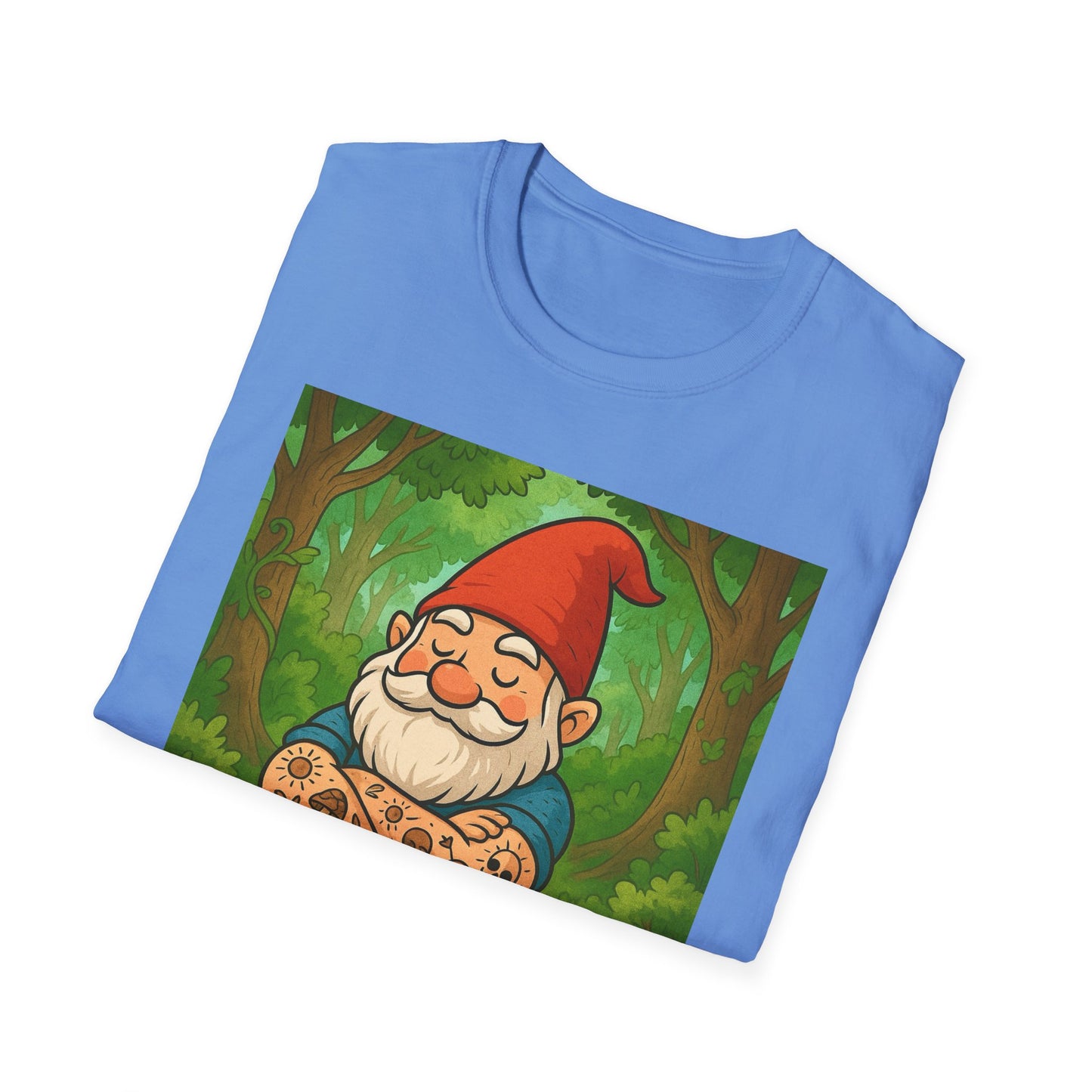 Tattooed Gnome T-Shirt – Funny Forest Inked Gnome Tee – Whimsical Tattoo Garden Shirt Gift for Mushroom Lovers, Gardeners, and Fantasy Fans