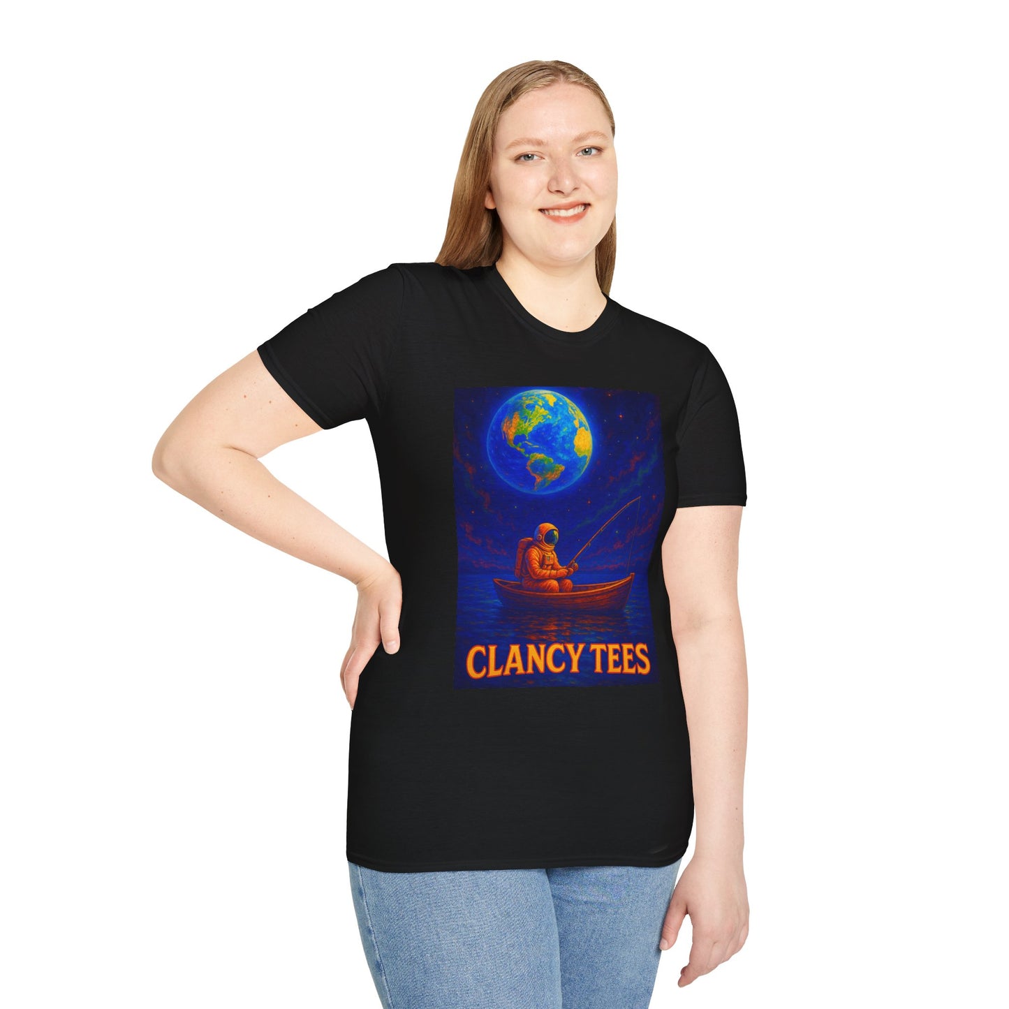 Space Fisherman Graphic T-Shirt, Chill Vibes Tee, Eco-Friendly Gift, Outdoor Enthusiast Apparel, Perfect for Holidays & Summer