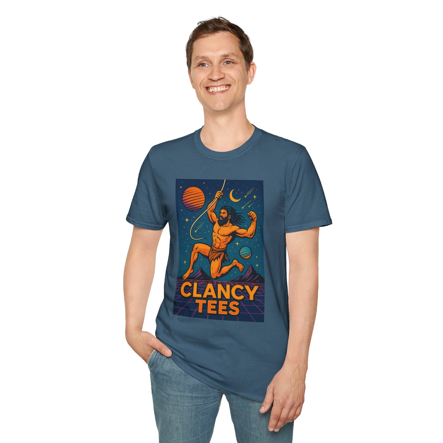 Retro Space Graphic Unisex Softstyle T-Shirt, Fun Casual Wear, Gift for Space Lovers, Cute Vintage Tee, Everyday Comfort Shirt