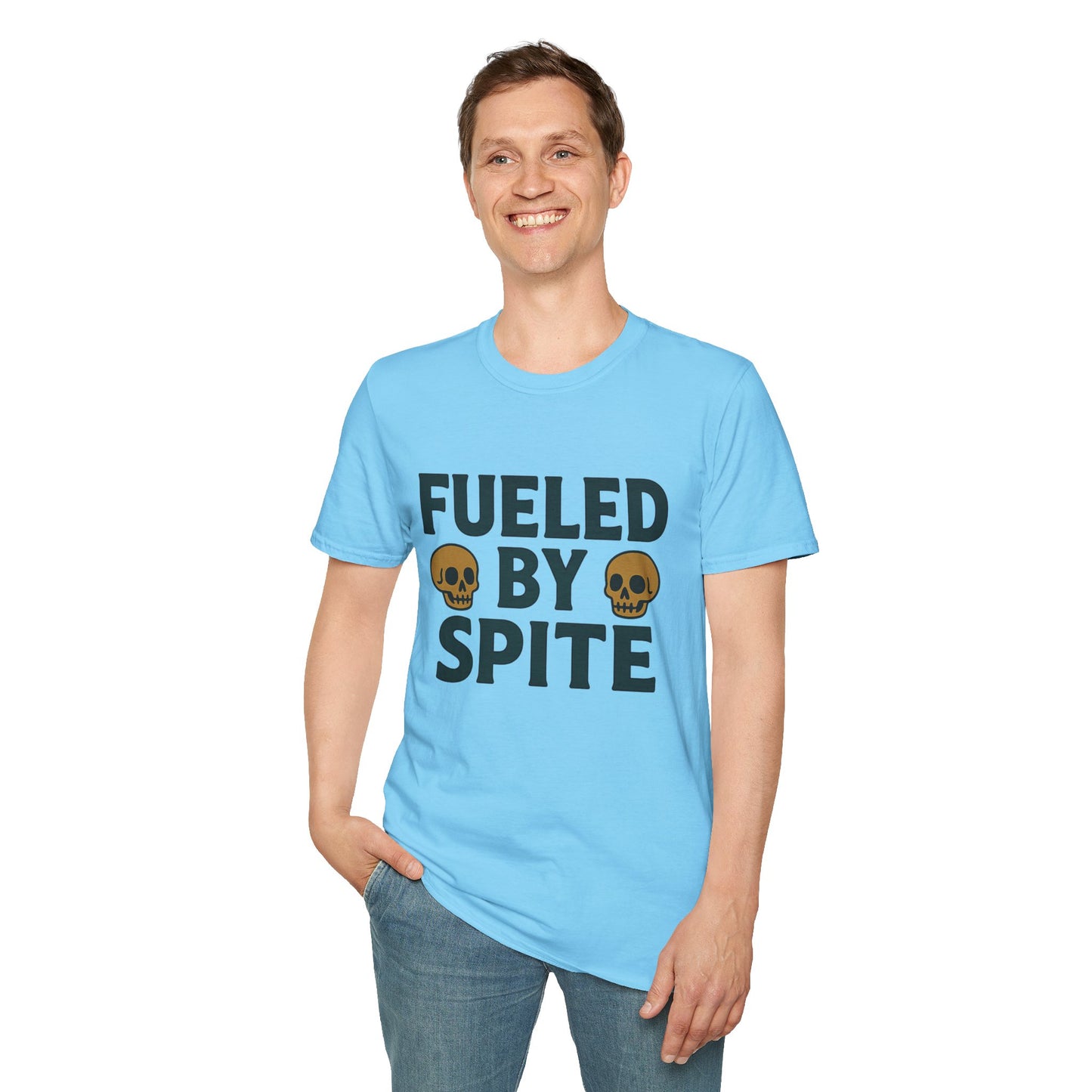 Fueled by Spite Unisex Softstyle T-Shirt, Funny Graphic Tee, Goth Aesthetic Shirt, Gifts for Spiteful Friends, Casual Wear