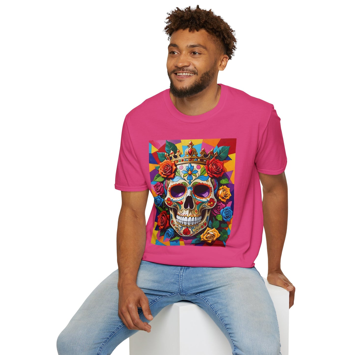 Royal Skull and Roses Shirt – Colorful Crowned Skull Tee – Gift for Halloween Fans, Tattoo Art Collectors, and Bold Fashion Enthusiasts