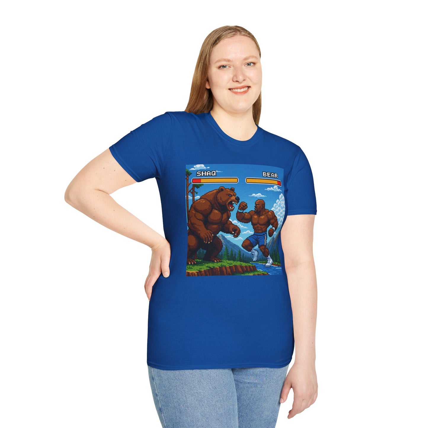 Shaq vs Bear Funny T-Shirt | Retro Arcade Fighter Tee | Gift for Gamers & 90s Kids | Weird Animal Combat Shirt
