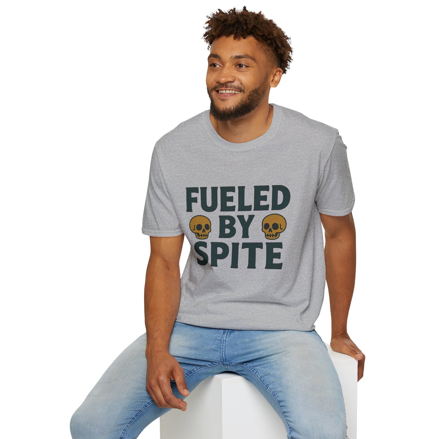 Fueled by Spite Unisex Softstyle T-Shirt, Funny Graphic Tee, Goth Aesthetic Shirt, Gifts for Spiteful Friends, Casual Wear