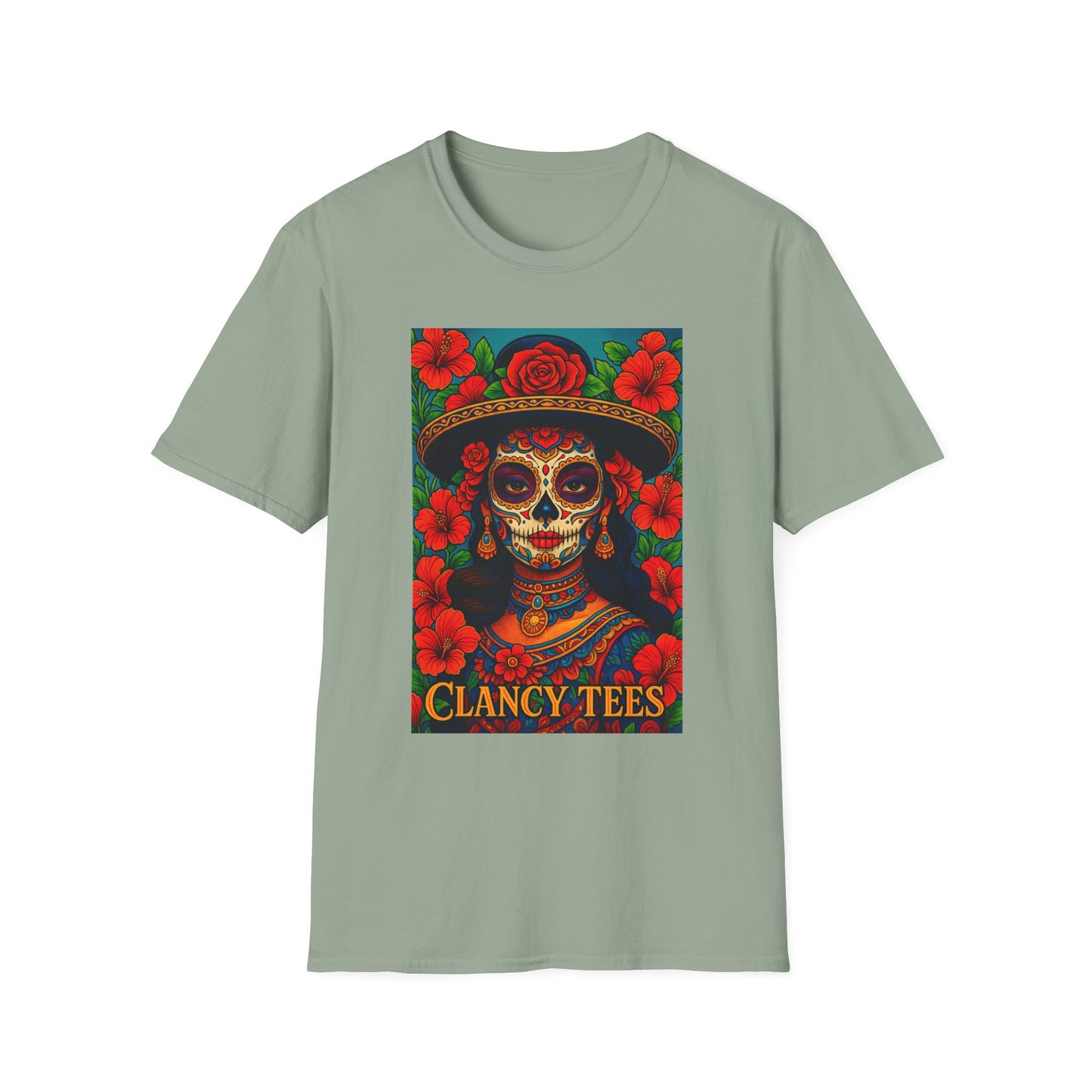 Colorful Sugar Skull T-Shirt, Day of the Dead Tee, Unique Graphic Shirt, Festival Apparel, Gift for Halloween, Unisex Softstyle Tee