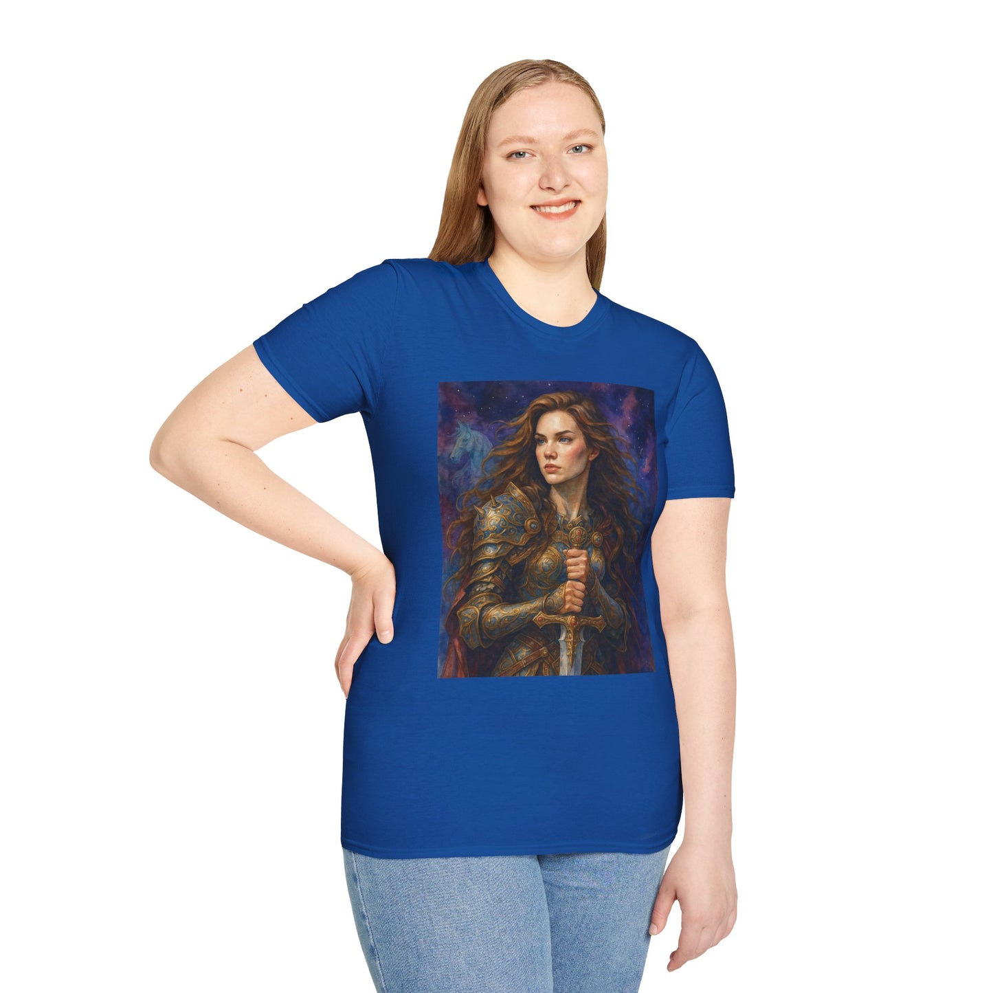 Warrior Woman T Shirt Fantasy Knight Art Medieval Armor Female Hero Tee Gift for Fantasy Lovers Sword Wielder Shirt Bold Aesthetic Battlecore Clothing