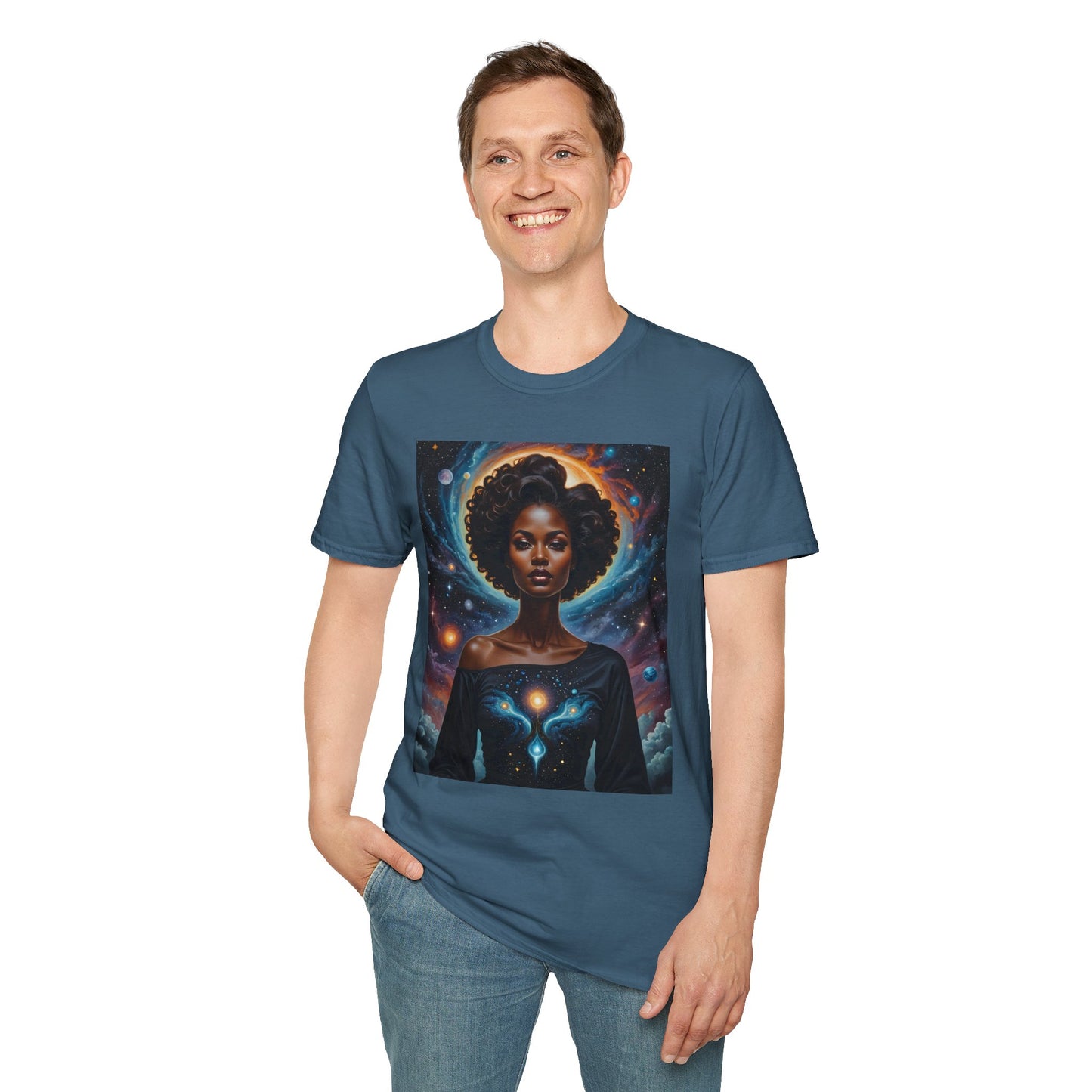 Afrofuturist Cosmic Energy T-Shirt – Celestial Power Graphic Tee, Spiritual Galaxy Shirt, Gift for Astrology Fans, Vibrant Universe Artwork