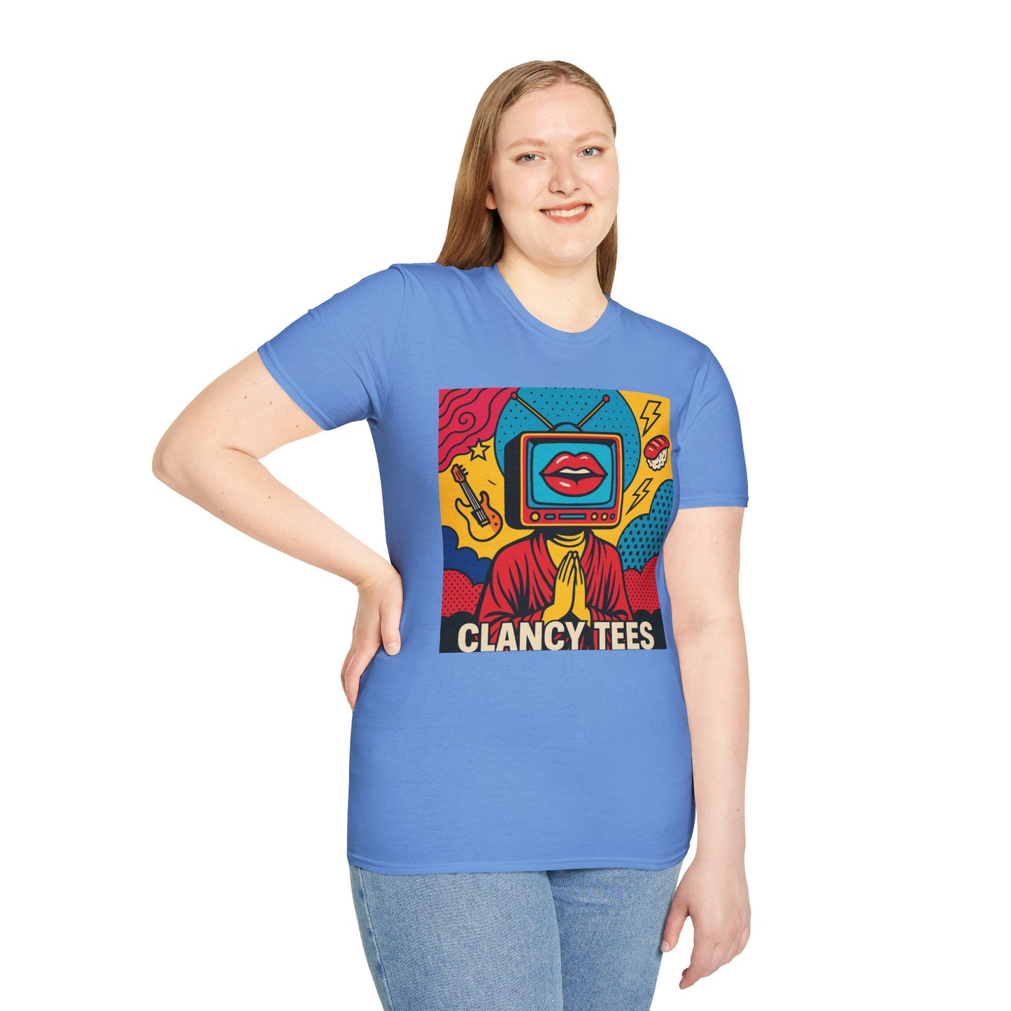 Pop Art TV Head T Shirt for Creatives Graphic Tee for Artists Gift for Surreal Art Lovers Unisex Visual Commentary Shirt