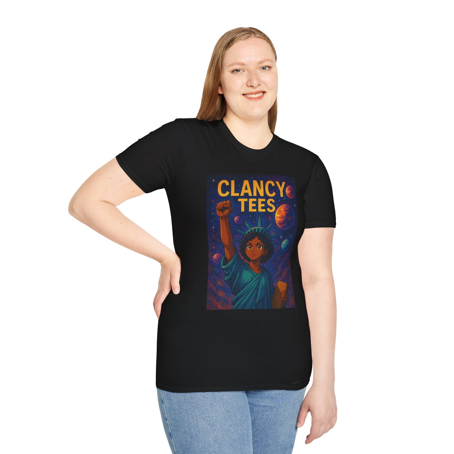 Empowerment Liberty Graphic T-Shirt, Space-Themed Tee, Unisex Casual Wear, Gift for Space Lovers, Inspirational Fashion